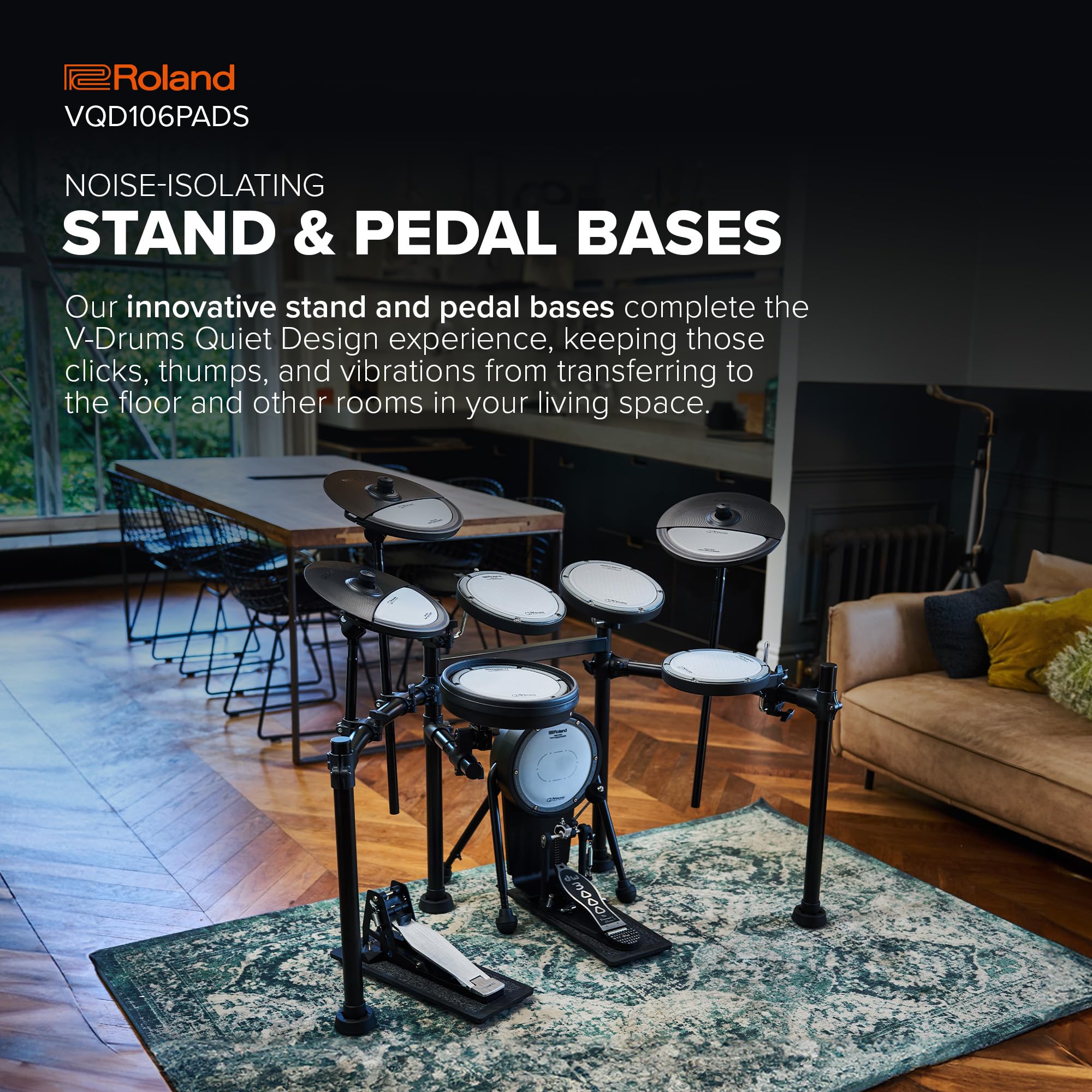 Roland VQD106PADS V-Drums | 5-teiliges elektronisches leises Design Schlagzeug-Pad-Set | perfekt für das Üben zu Hause | bis zu 75% geräuschreduzierte Pads | kompatibel mit TD-07, TD-27, TD-50X & V71