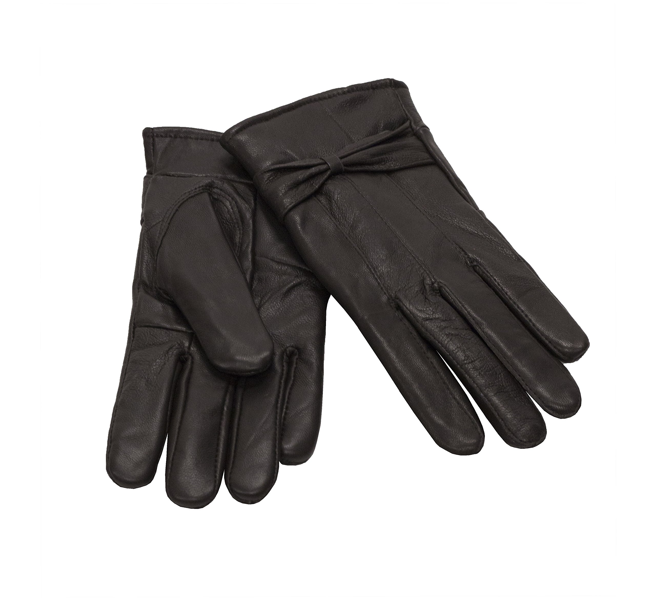MoDA Ms Barcelona Womens Genuine Leather Assorted Colors Cold Weather Gloves with Bow