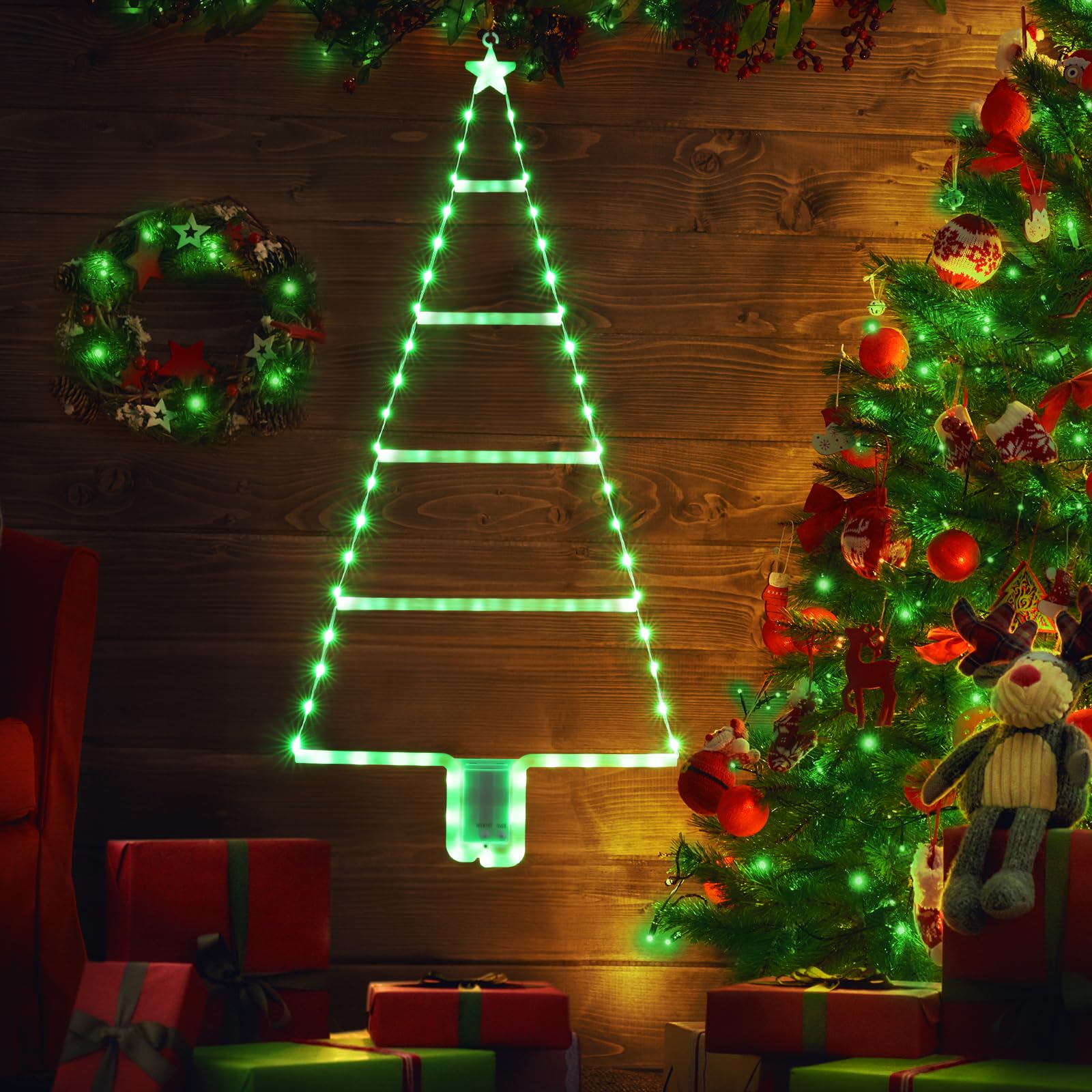 Moxled Luces Navidad Exterior Pilas, 81cm LED Verde Escalera Luces Navidad Pilas con Temporizador, 8 Modos, Impermeable Escalera Luces Arbol Navidad Decoracion Ventana Puerta Hogar
