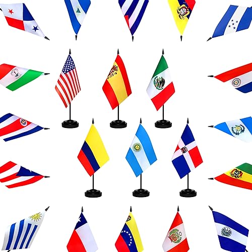 Miniatura 3 de Juego de banderas de escritorio de habla hispana de 22 países pequeños, mini banderas latinoamericanas para decoraciones del mes hispano, 5 x 8