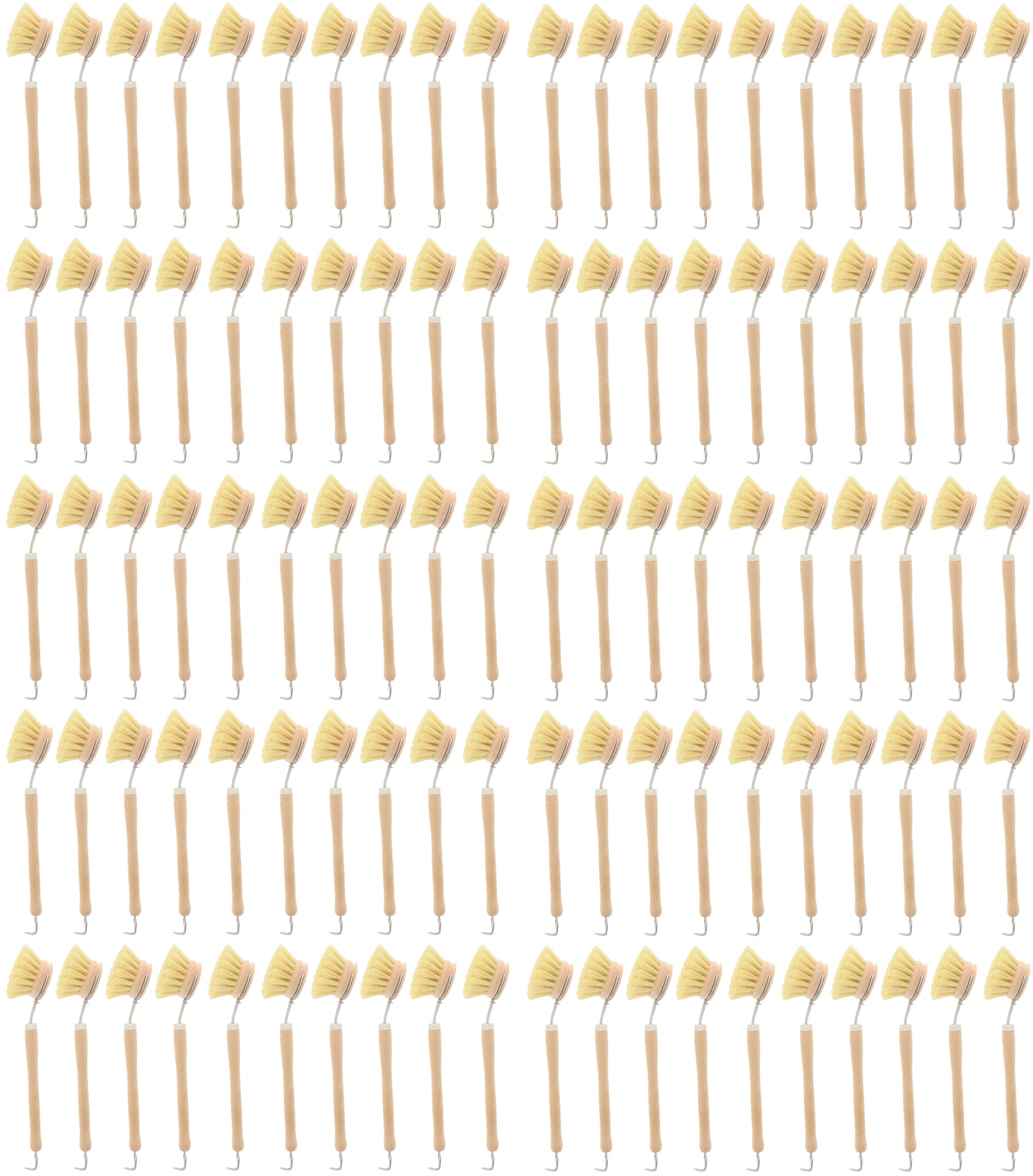 teemando® Lot de 100 brosses à vaisselle en bois, 23 cm, petit 4,3 cm, avec tête de brosse à changement