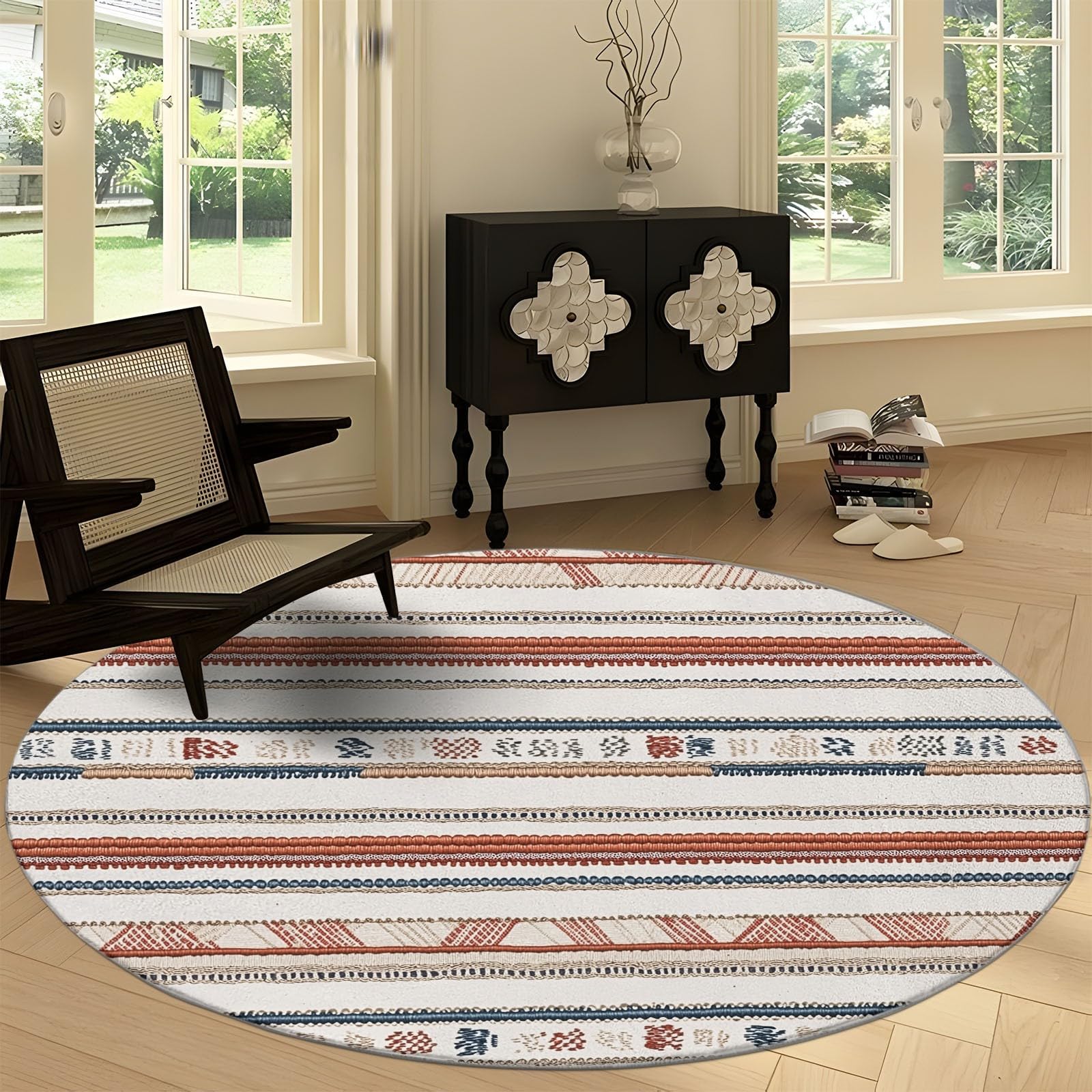 Tapis rond à poils courts doux de 150 cm lavable et stable