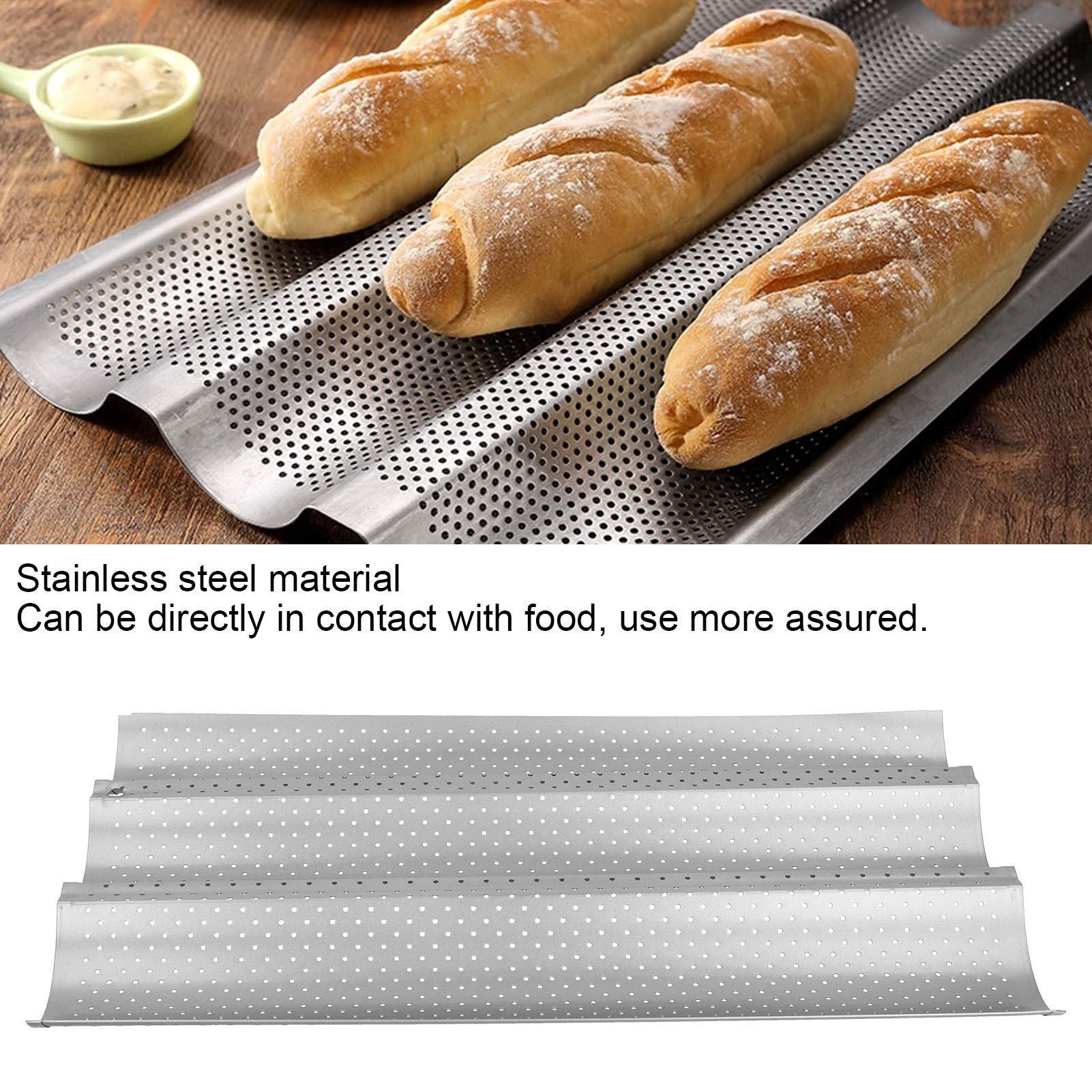 Perforated Baguette Pans, Stainless Steel Baking Tray for French Baguettes Bread Italian Bread Kitchen Accessories(3-Row)