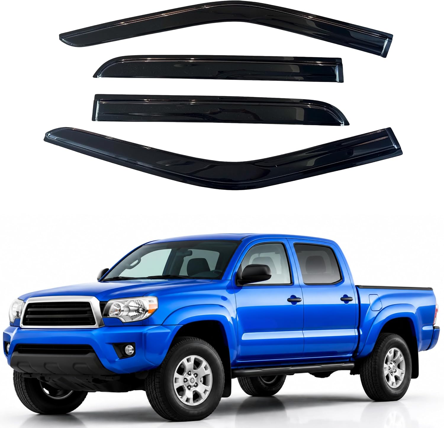IG Window Visors Fit for 2005-2015 Toyota Tacoma Double Cab, Out-Channel Rain Guards Vent Wind Deflectors 4PC, Truck Accessories for 05-15 Tacoma Crew Cab (Full-Size Cabs Only)