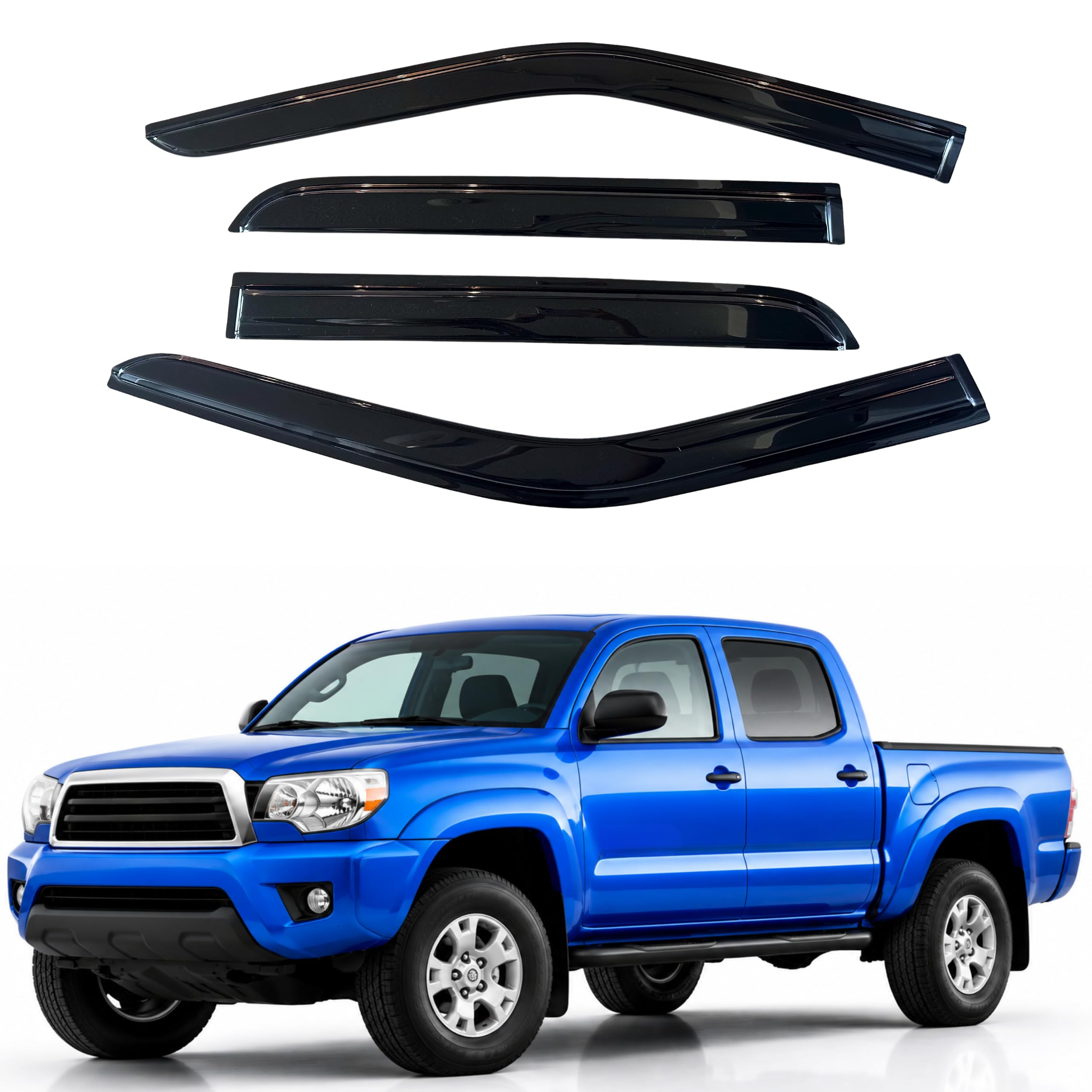 IG Window Visors Fit for 2005-2015 Toyota Tacoma Double Cab, Out-Channel Rain Guards Vent Wind Deflectors 4PC, Truck Accessories for 05-15 Tacoma Crew Cab (Full-Size Cabs Only)