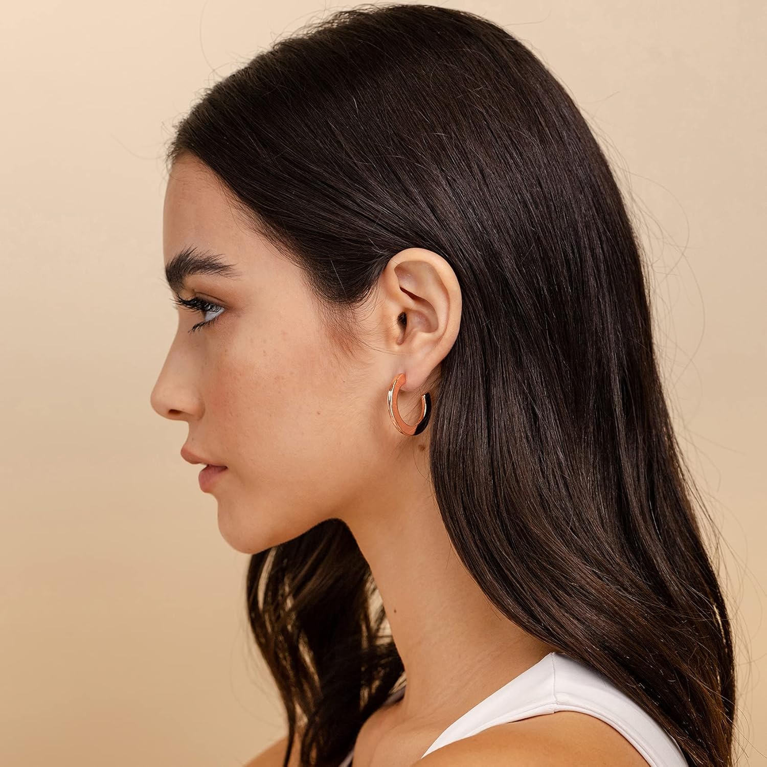 PAVOI 14K Gold Plated Hoop Earrings For Women | 4mm Flat Infinity Gold Hoops Women Earrings | Gold Plated Loop Earrings For Women | Lightweight Hoop Earrings Set - Image 2