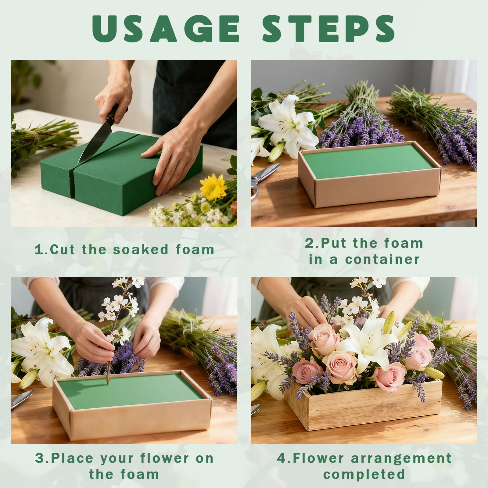 3 Stück große Blumenschaumblöcke, nass und trocken, grüner Schaumstoff für frische und künstliche Blumenarrangements, Bastelbedarf für Hochzeit, Zuhause, Blumensträuße und Blumenprojekte