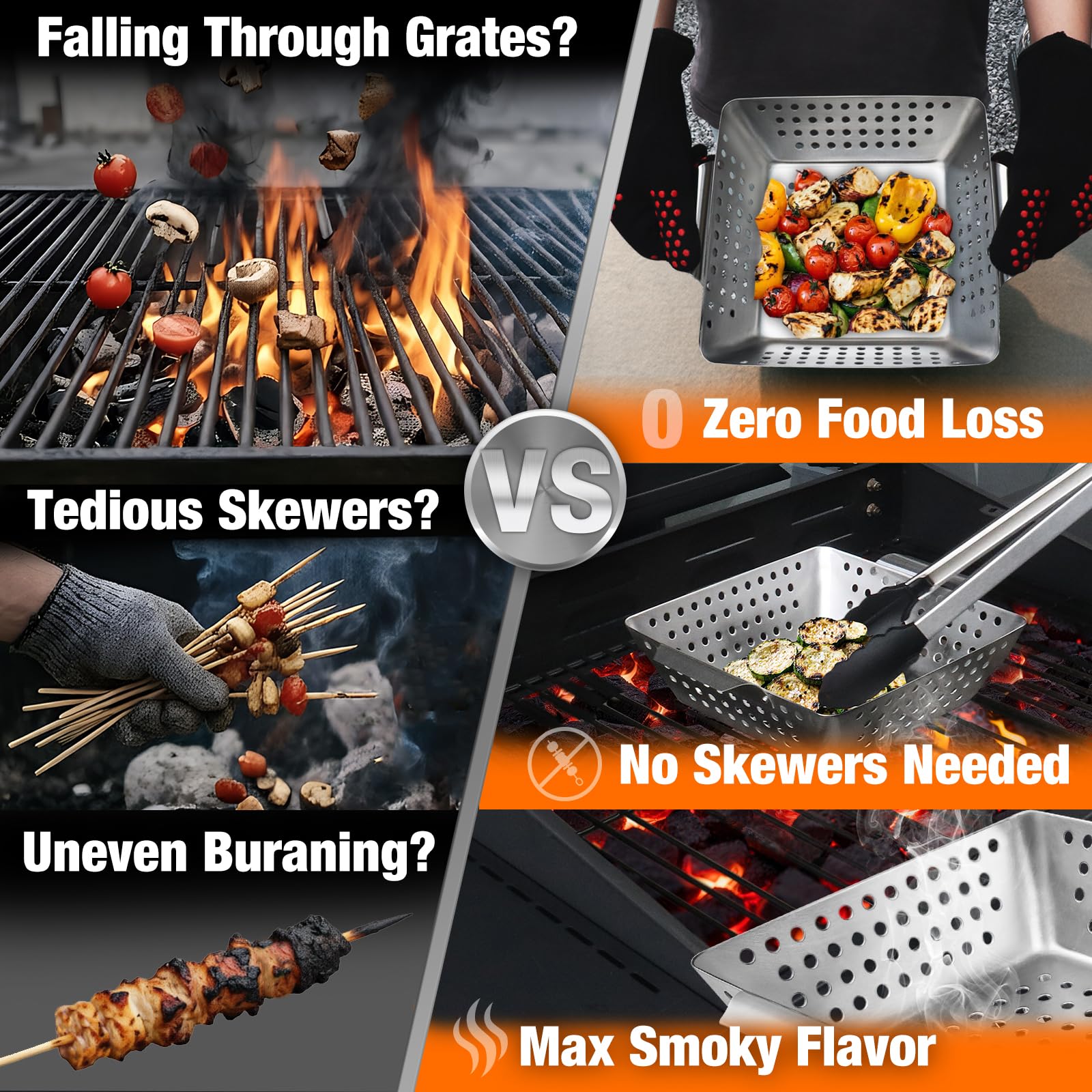 Stainless Steel Grill Basket Set - 3 Piece BBQ Accessories -5