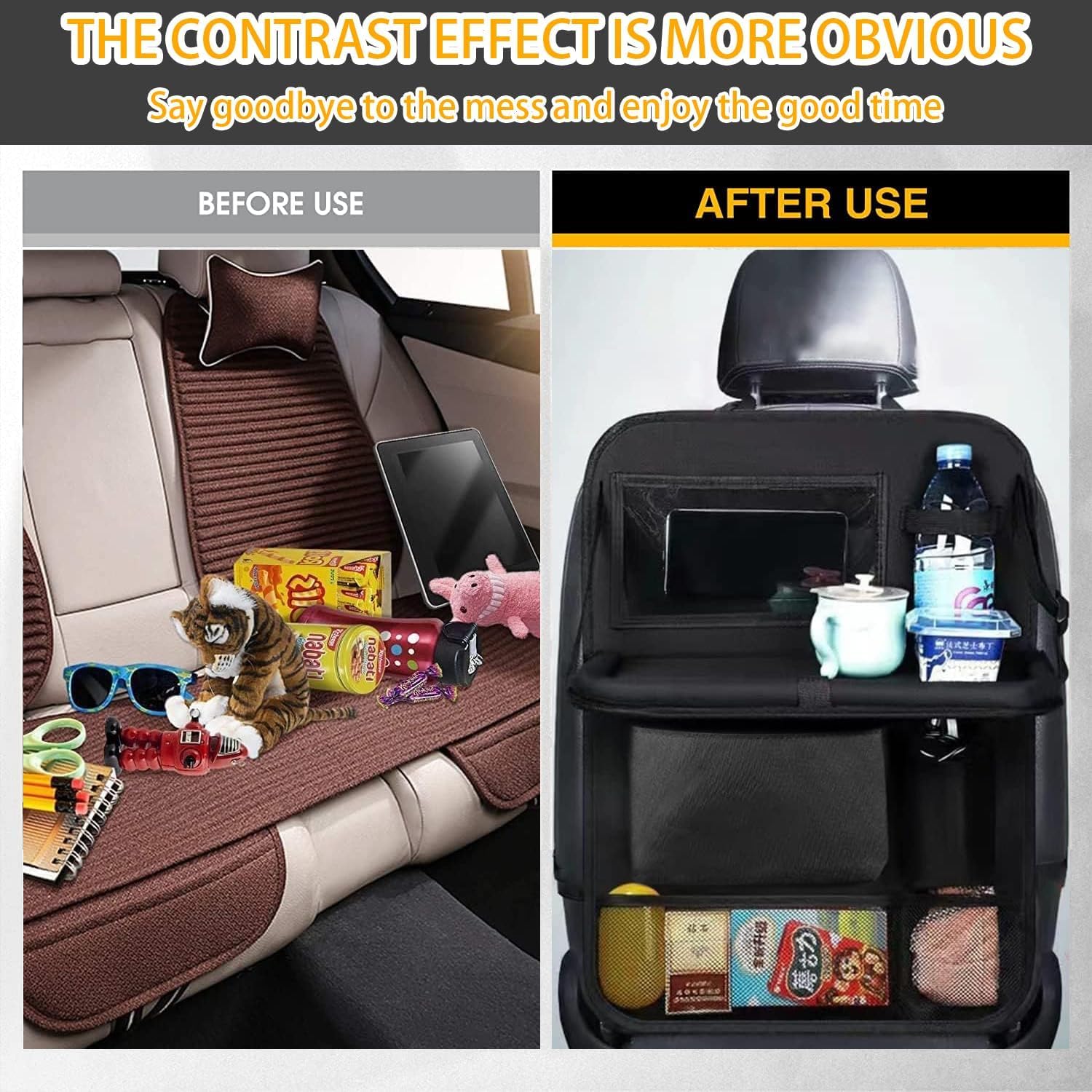 Organizador Asiento Coche Niños, Organizador para Coche con Comedor Poseedor Bandeja, Multi-Bolsillo de Protector Asiento Coche Respaldo, para Facilitar El Almacenamiento iPad Tablet