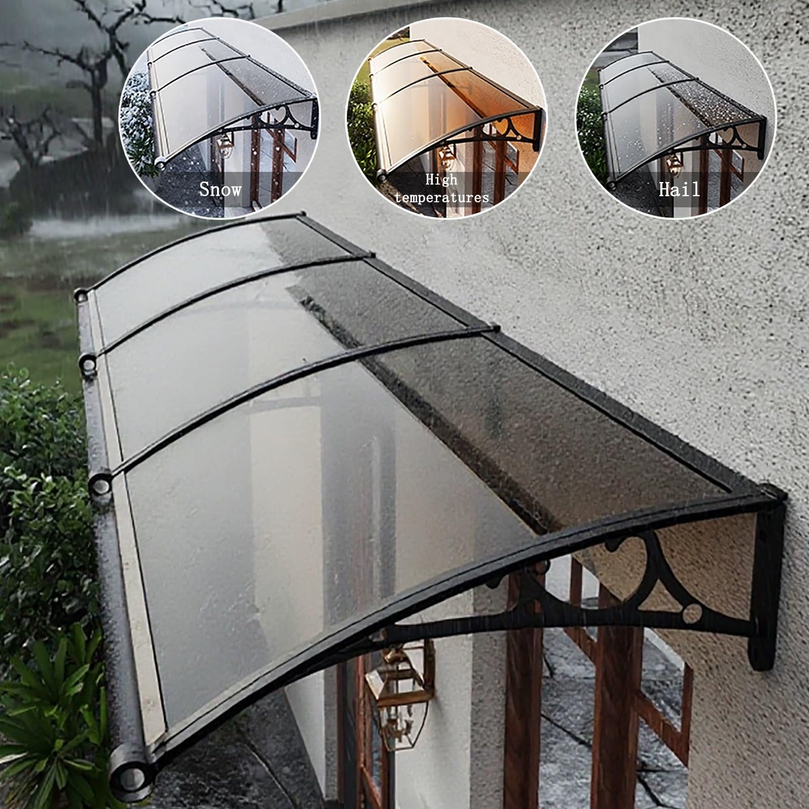 Zewnętrzna markiza drzwiowa, uchwyt ze stopu aluminium, markiza wejściowa z poliwęglanu, zadaszenia na ganek, taras (70 x 200 cm/27,5 x 78,7 cala)