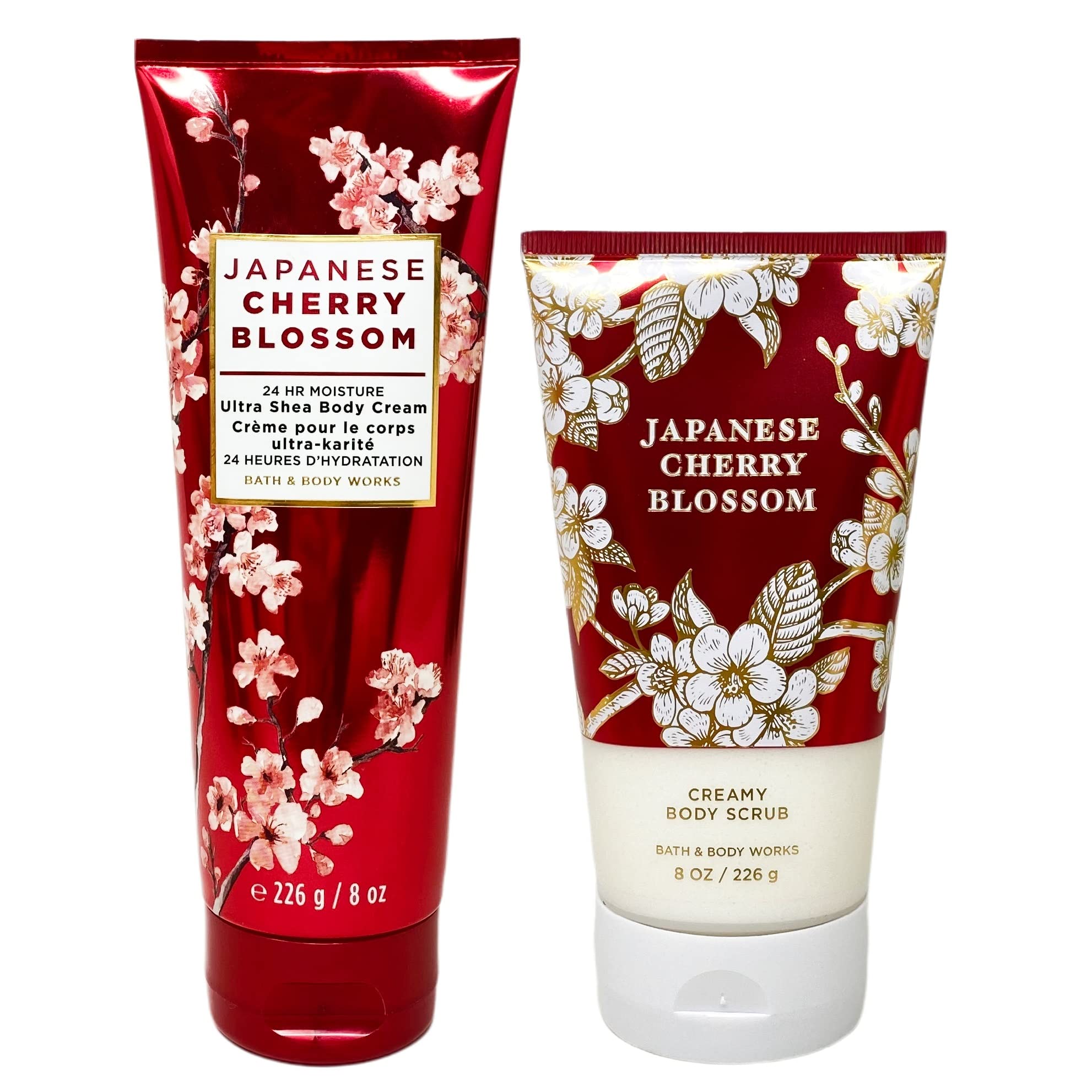 Bath & Body Works Japanese Cherry Blossom 2 Piece Gift Set - Body Cream and Body Scrub - Full Size