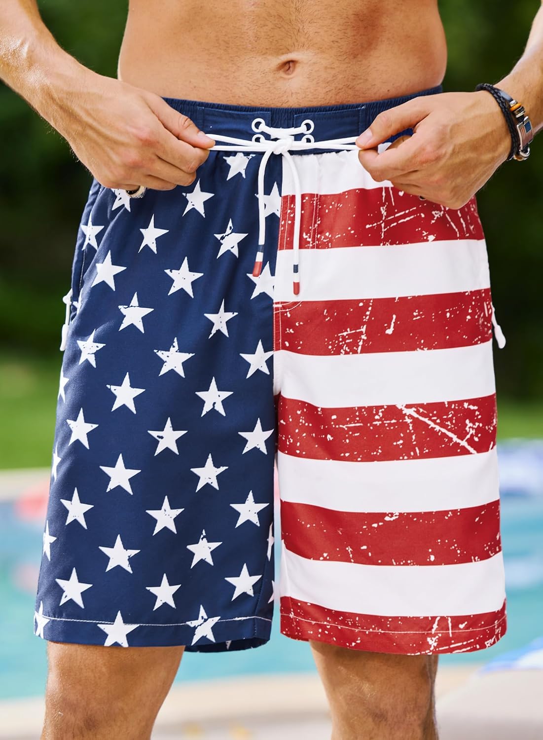 Arvilhill Men's American Flag Board Shorts 4th of July Beach Swim Trunks with Pockets (S-XXL)