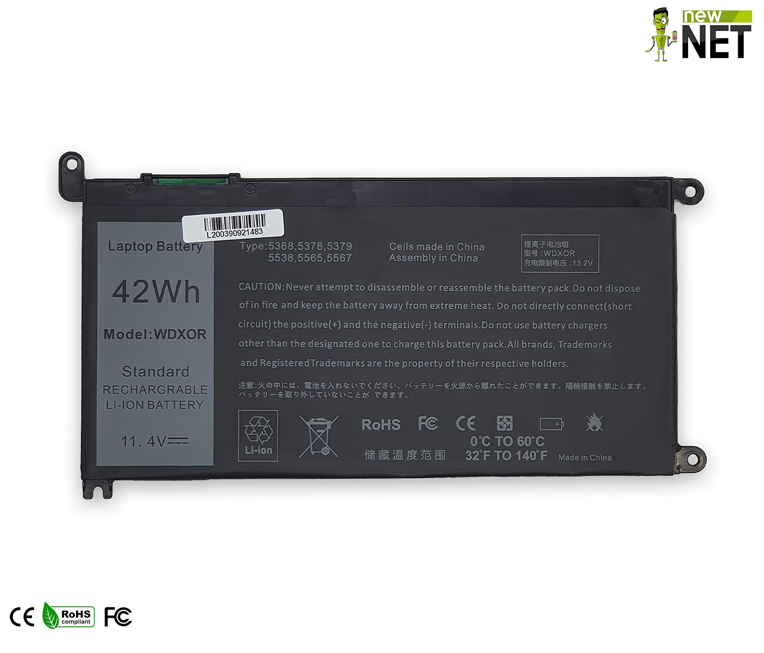 New Net - Batteria WDX0R [ 11.4 V - 3680 mAh ] compatibile con Dell P62F, P62F001, P35E, P35E001, P35E002, P66F, P66F001, P66F002, P66F003, P74G, P74G001