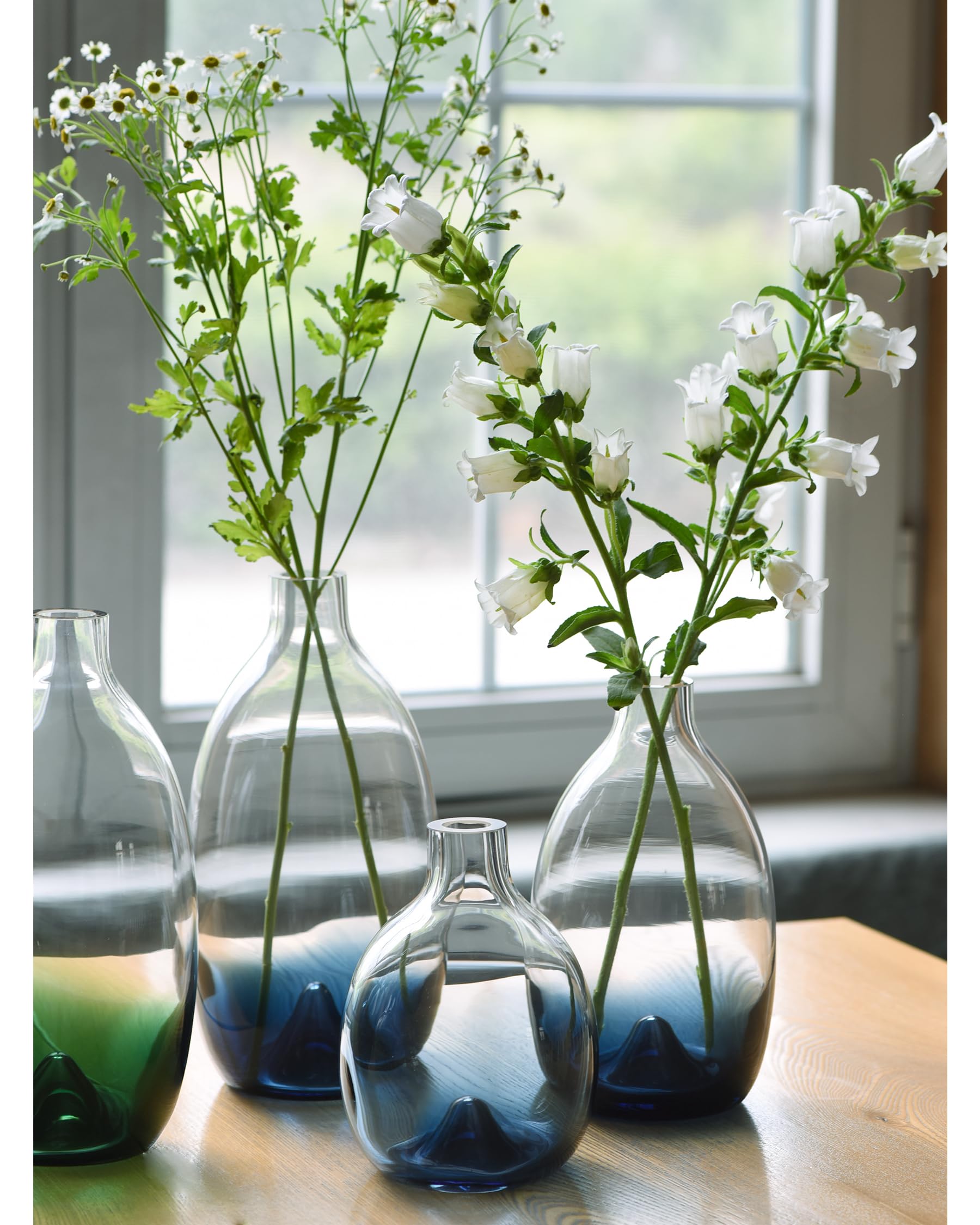 CONVIVA Juego de 3 jarrones de cristal para mesa, jarrones de flores de cristal modernos, azules, decorativos, decoración de habitación, sala de estar, comedor, boda, fiesta, evento, mesa