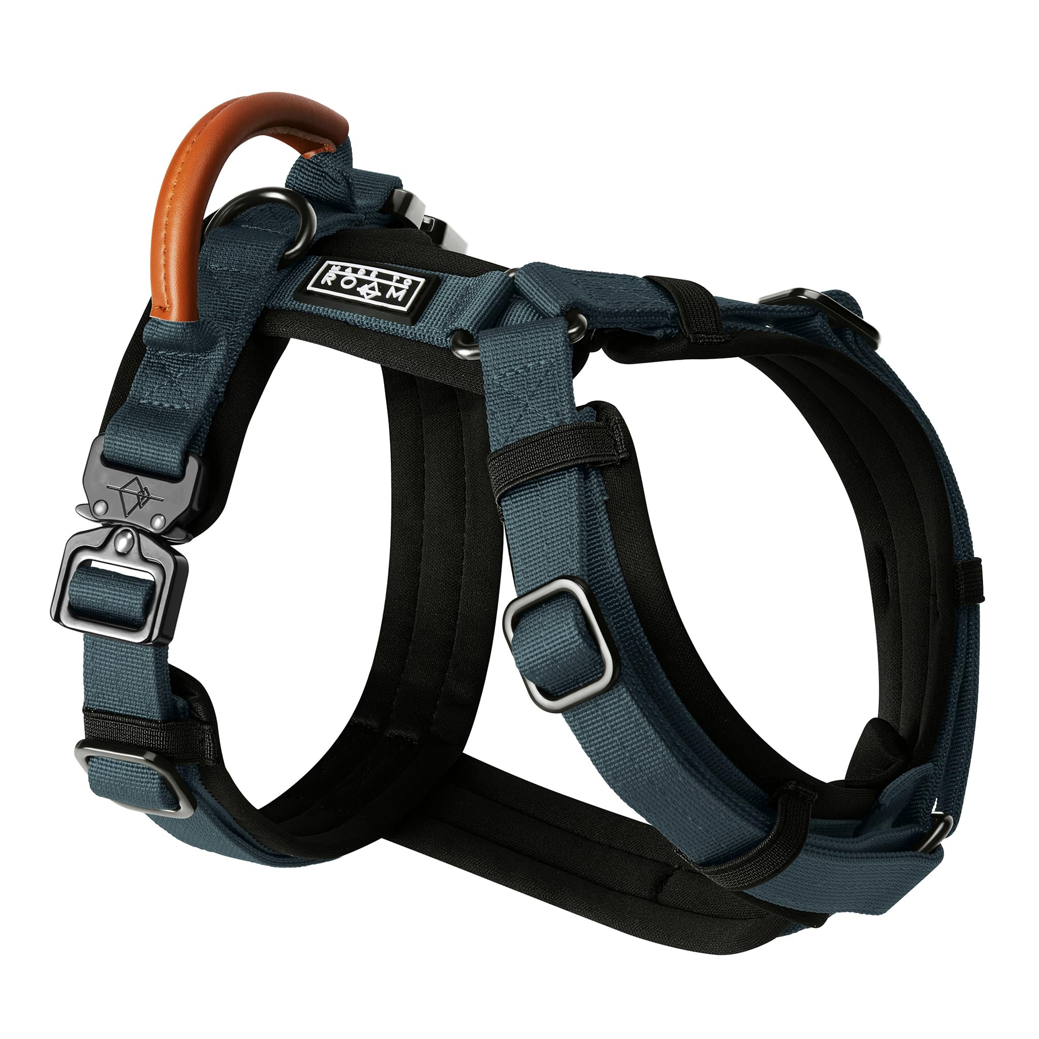 MADE TO ROAM Premium Explorer Harness - Y-Shaped Dog Harness with Adjustable Durable Nylon, Soft Padding, Metal Buckles and Leather Handle for Small, Medium, Large Dogs (Colorado Nightsky, Size 4)
