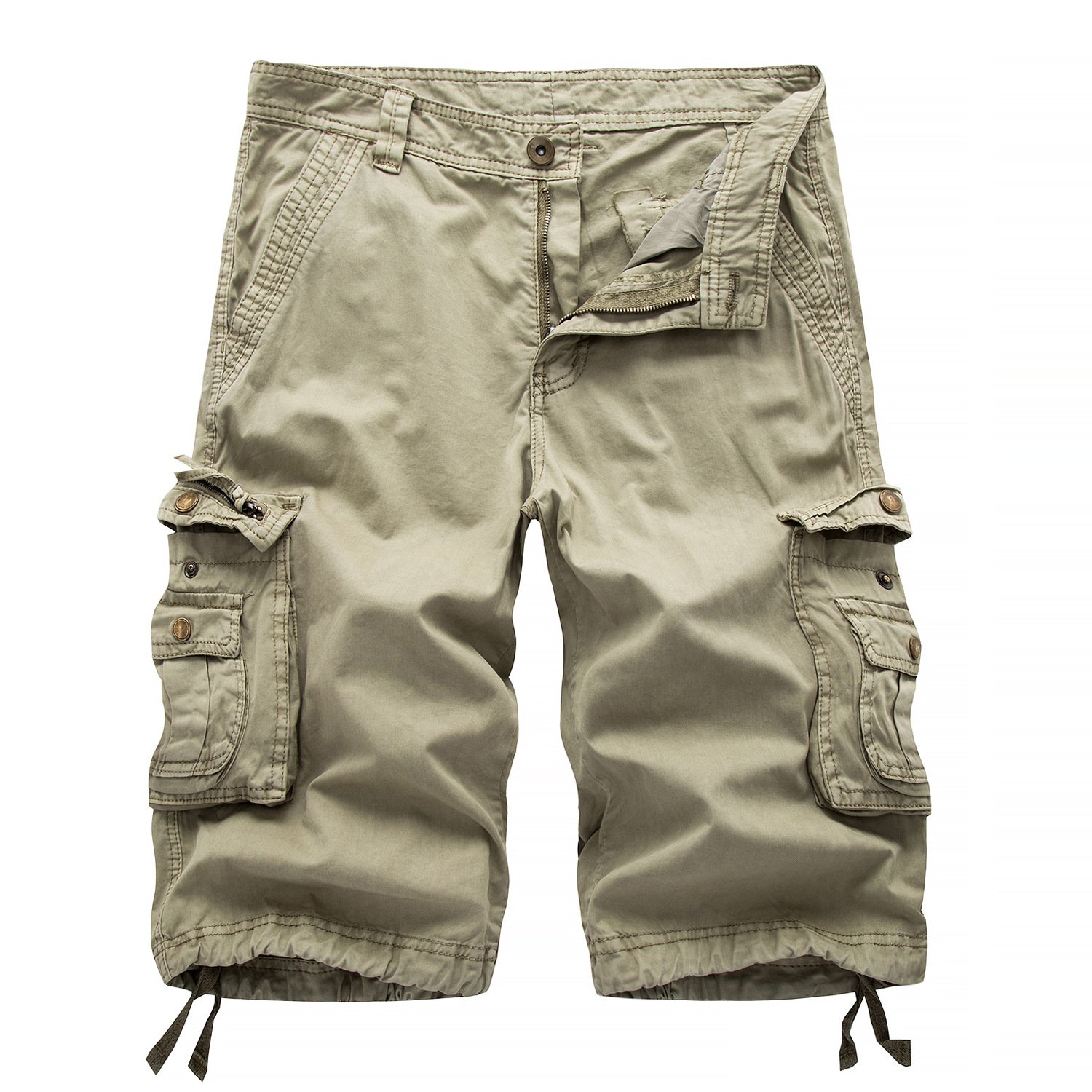 Calsky Mens Casual Cargo Shorts Walking Shorts Combat Shorts Cotton Solid (38, Khaki)