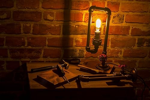 Miniatura 2 de Lámpara de estilo loft, pensador diferente, estilo vintage industrial steampunk, cuerpo de metal con base de madera, luz de escritorio con