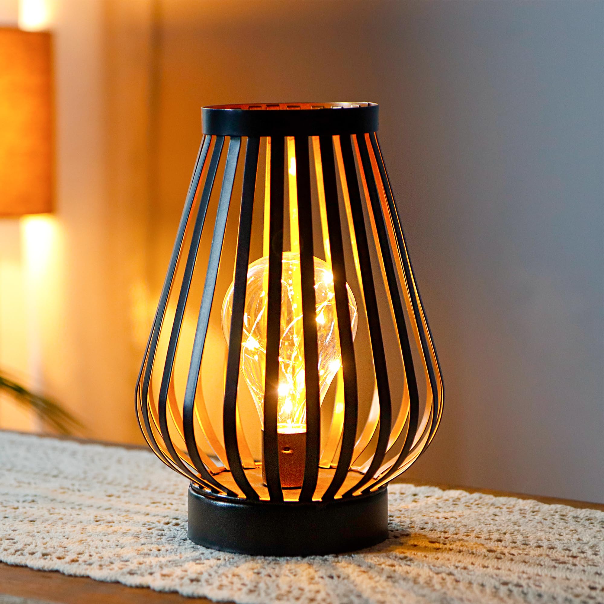 Linterna LED de jaula de metal de 8.7 pulgadas de alto, funciona con pilas, luz de acento inalámbrica con bombilla LED estilo Edison, ideal para bodas, fiestas, patio, eventos, interiores y 4