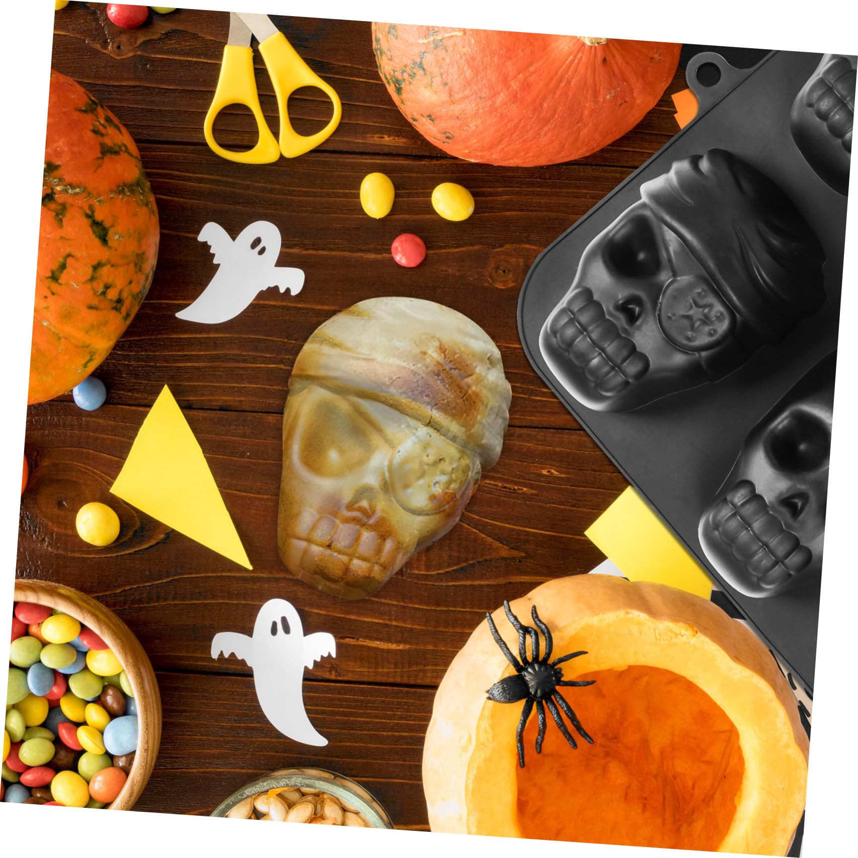 MAGICLULU 4 Piezas Molde De Hielo De Calavera Bandeja De Cubitos De Hielo De Halloween Molde De Chocolate De Halloween Bandeja De Cubitos De Hielo De Calavera Molde De Azúcar Gel De Sílice