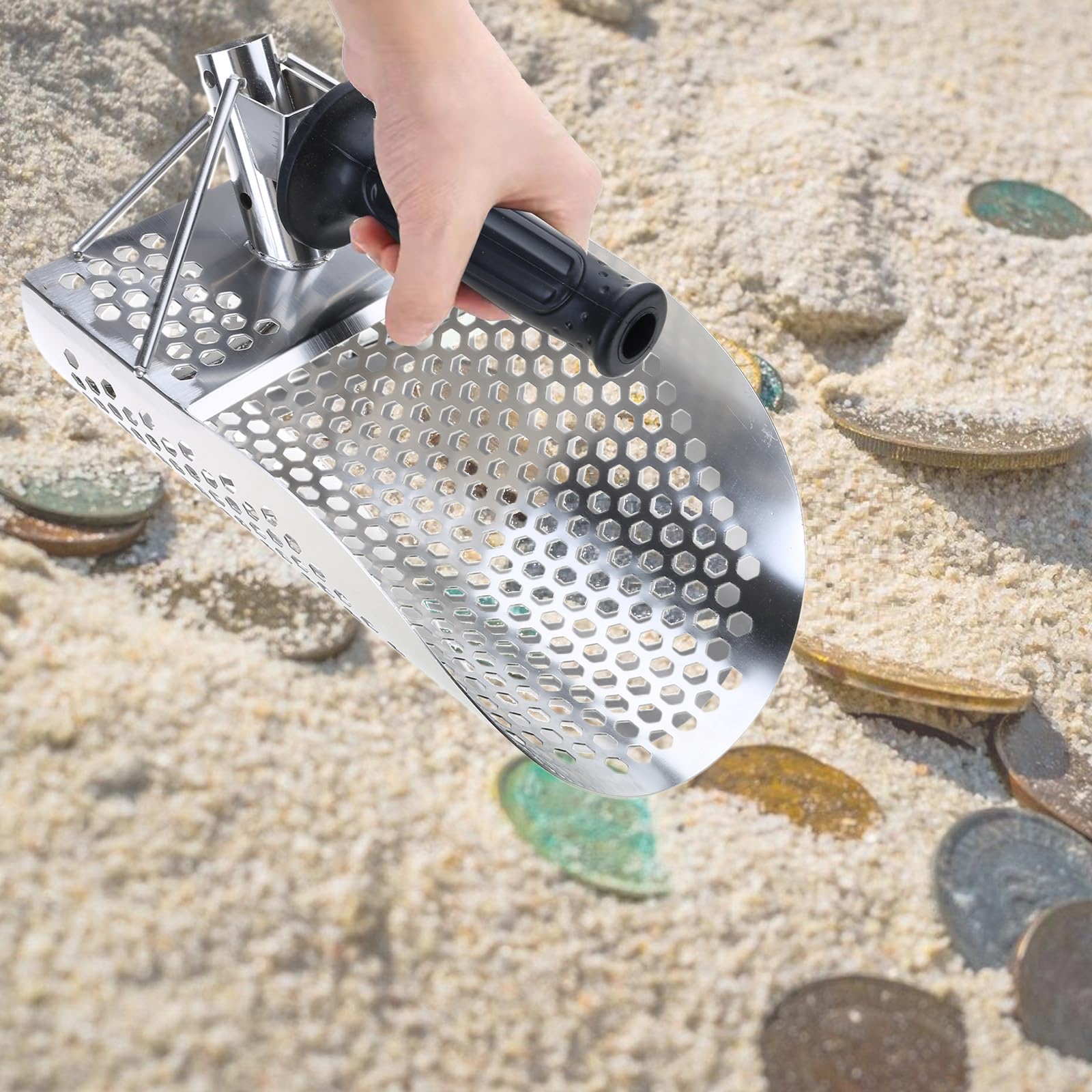 Łopata do przesiewania piasku dla entuzjastów wykrywania metali akcesoria do detektora ze stali nierdzewnej łopatki do piasku na plażę plażę wykrywacz metalu łopata