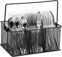 Porta-utensílios Mind Reader, organizador de talheres, carrinho, porta-talheres, cozinha, malha de metal, preto, 17,7 x 25,4 x 12 cm
