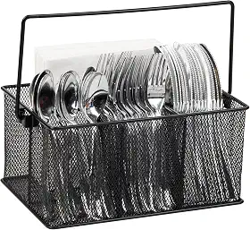 Porta-utensílios Mind Reader, organizador de talheres, carrinho, porta-talheres, cozinha, malha de metal, preto, 17,7 x 25,4 x 12 cm