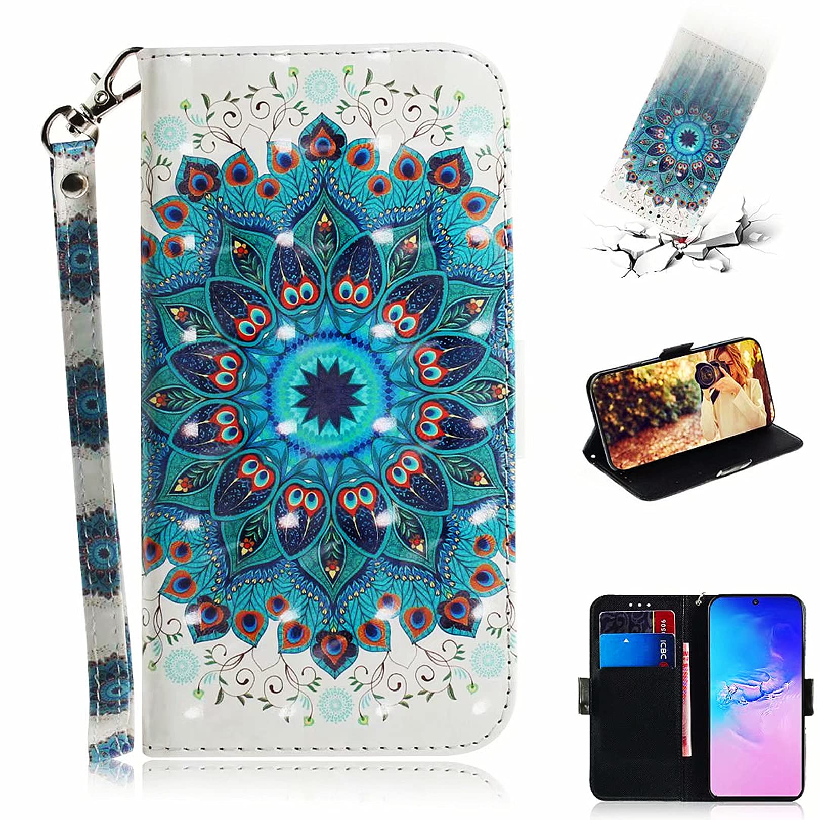 MTQLX Case for Moto G8 Plus Wallet Phone Case 3D Animal Cute Pattern Wallet Cover with Credit Card Slot ID Card Holder with Kickstand Folio (Peacock Wreath)