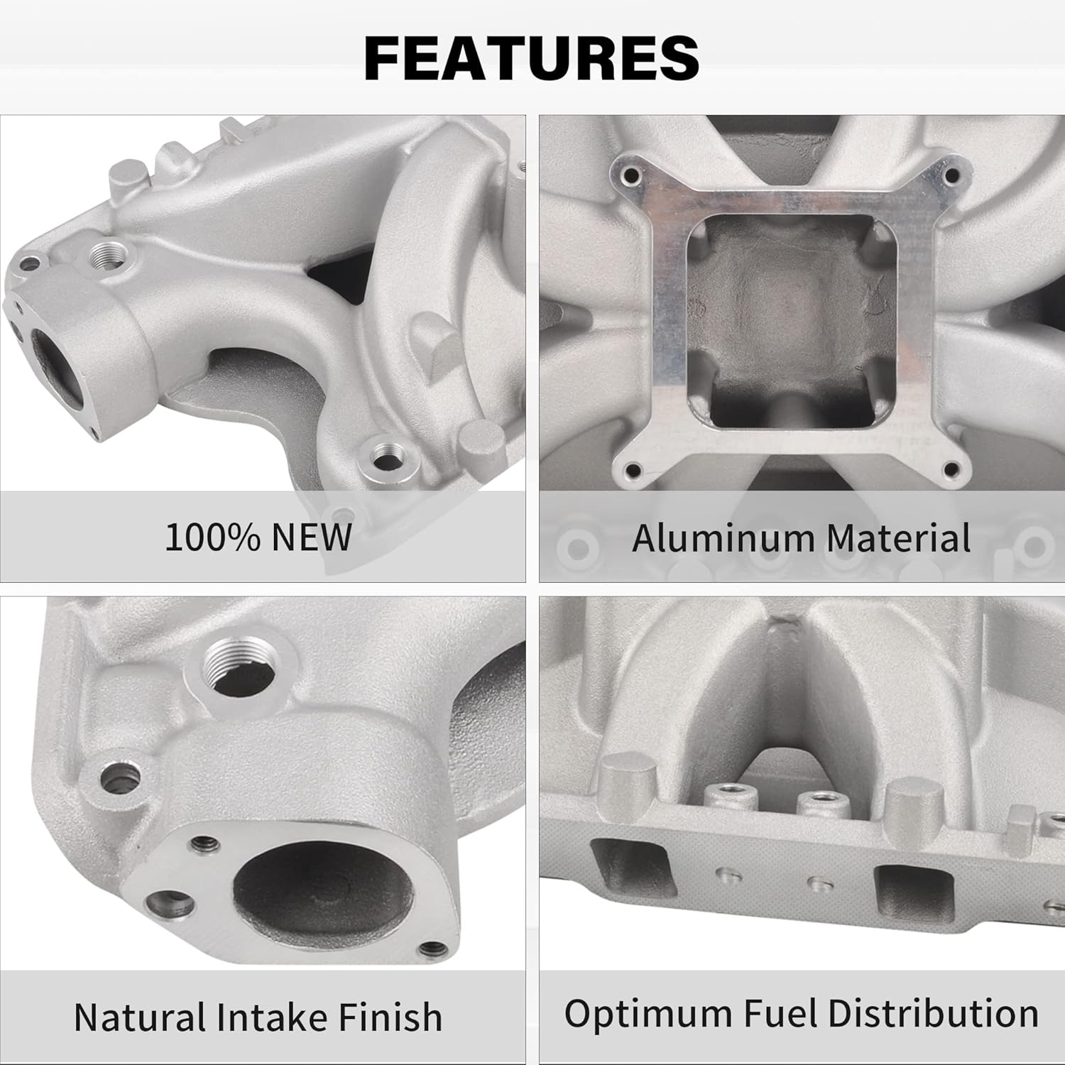 Air Gap Single Plane Intake Manifold Satin Aluminum Compatible with SBF Small Block Ford 351W V8 5.8L