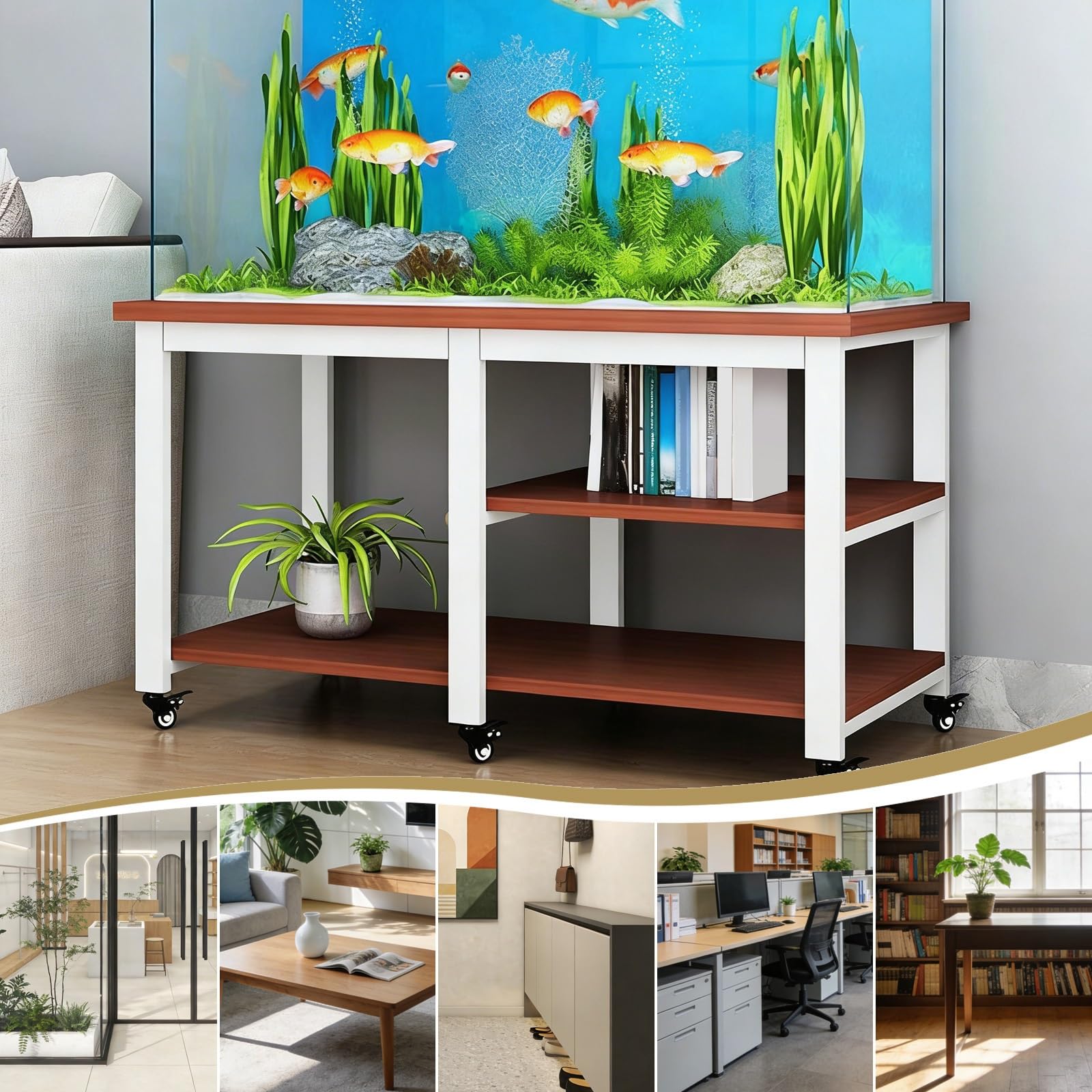 Wytrzymały stalowy stojak do akwarium z kółkami, mobilny zbiornik na ryby i zbiornik na gady, półka terrarium na zbiorniki 80 x 45 x 74 cm