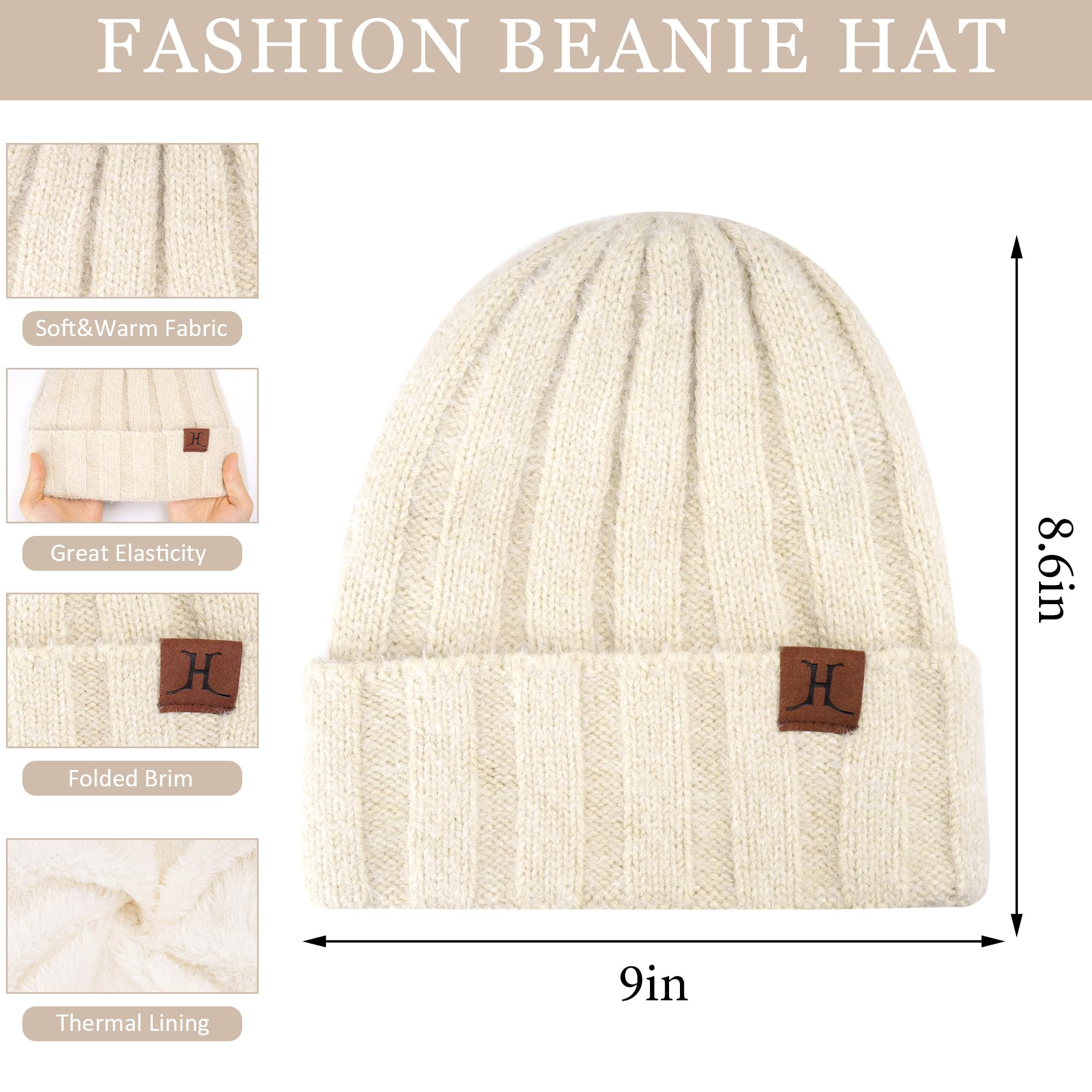 Femme Hiver Chaud Tricoter Bonnet Chapeau Gants Tactiles Longue Echarpe Ensemble avec Doublure Polaire Casquette Crâne