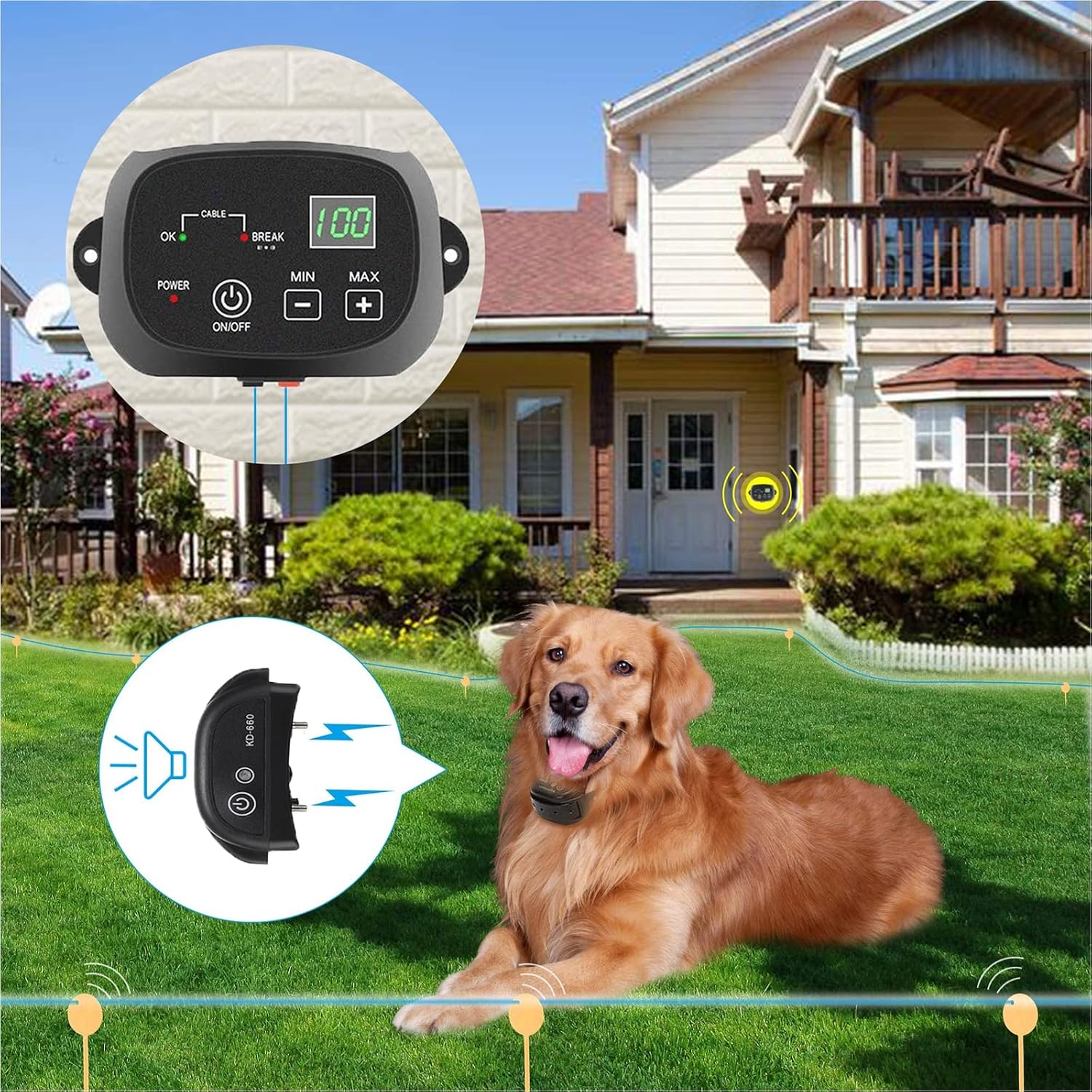 Wired Electric Dog Fence,Underground Pets Boundary Containment System,650 Ft Wire,with Waterproof/Rechargeable Collar,Shock/Tone Correction,for 1 2 3 Dogs,for1dog