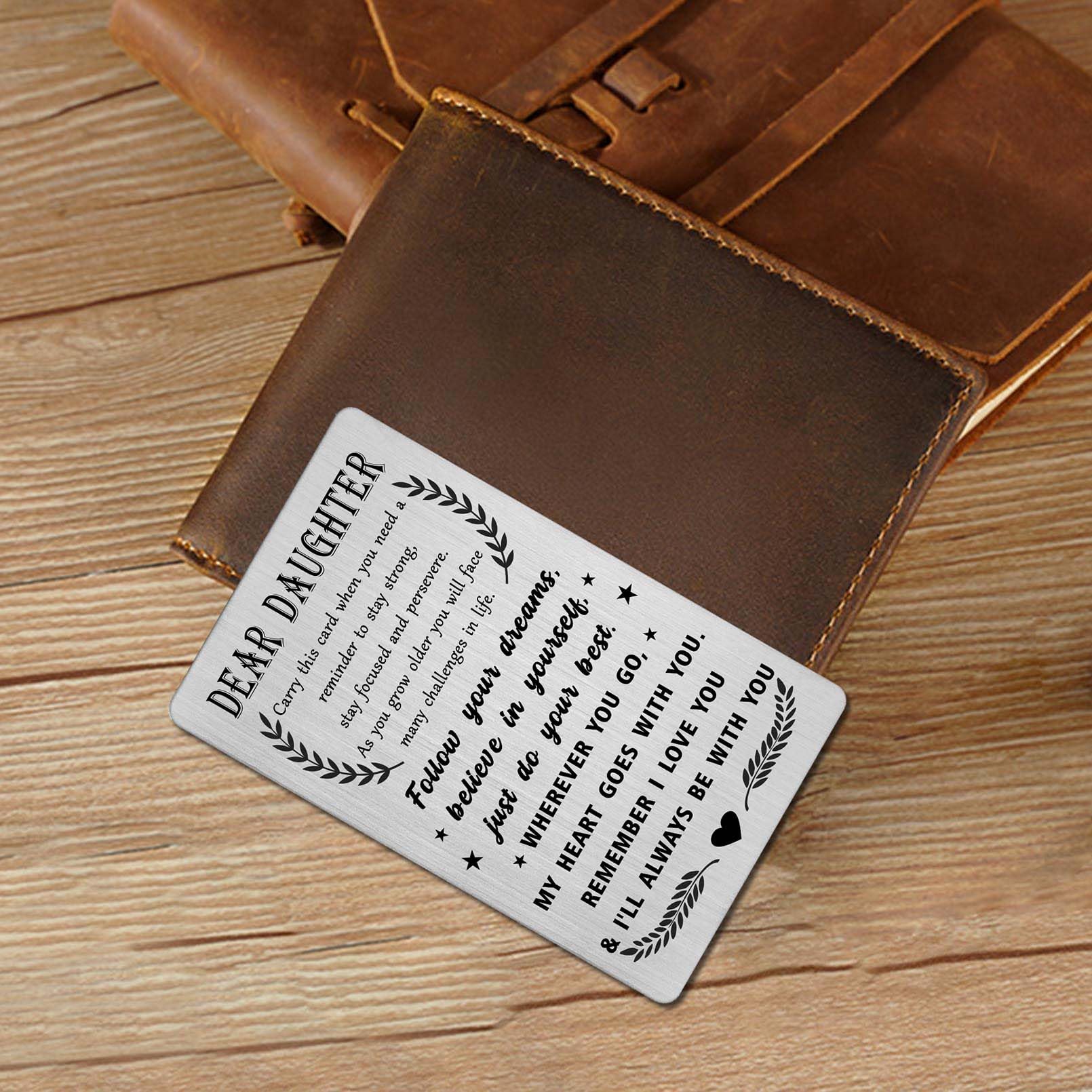 Geburtstagskarte Für Tochter | Brieftaschenkarte Aus Edelstahl | Lasergraviert | Personalisierbare Liebesbotschaft