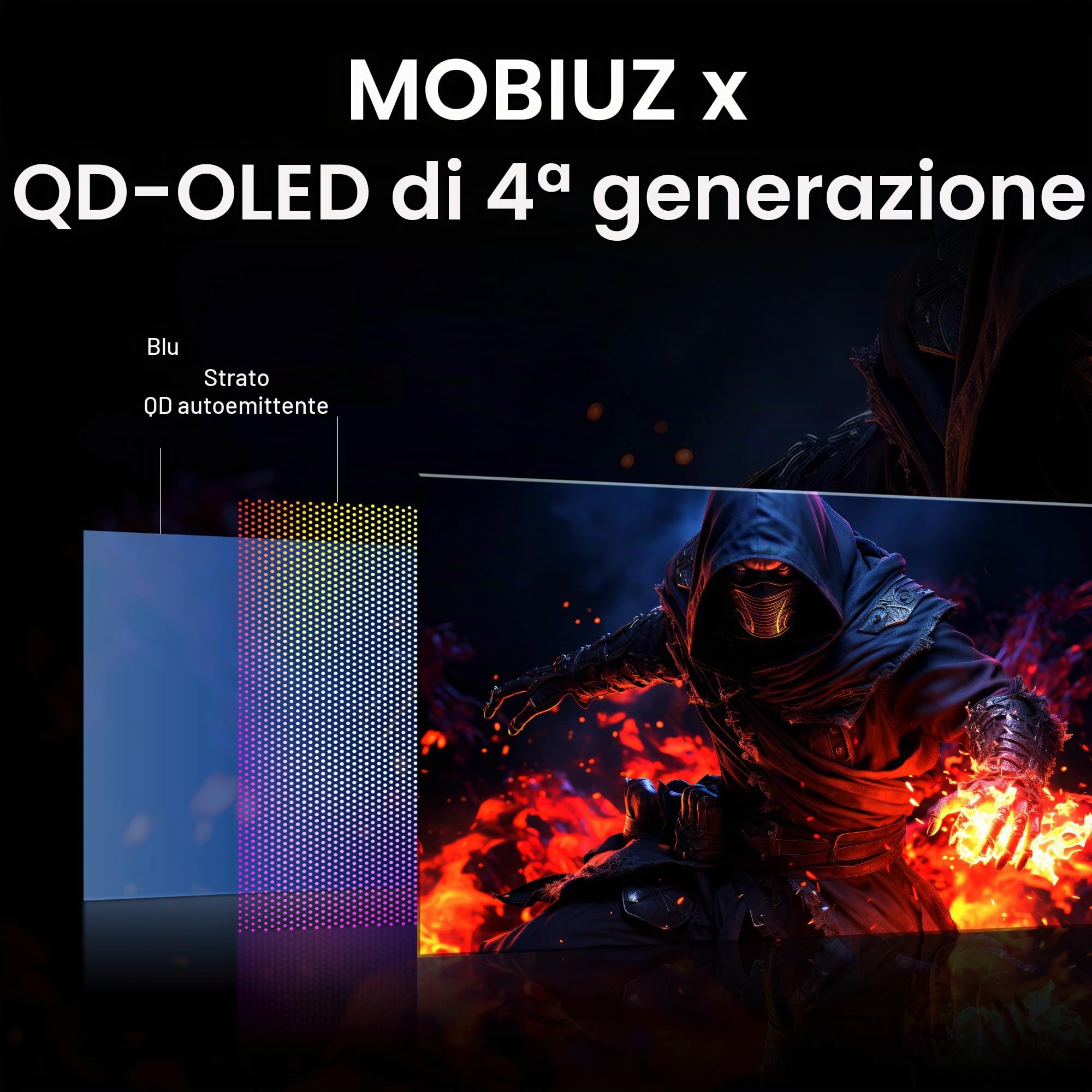 BenQ MOBIUZ EX321UZ 32 Pollici Gaming Monitor 4K QD-OLED di 4a generazione, 240Hz, 0.03ms, HDMI 2.1, DP2.1a 80Gbps, USB-C 90W, 99% DCI-P3, display HDR 400, FreeSync Premium Pro, garanzia di 3 anni