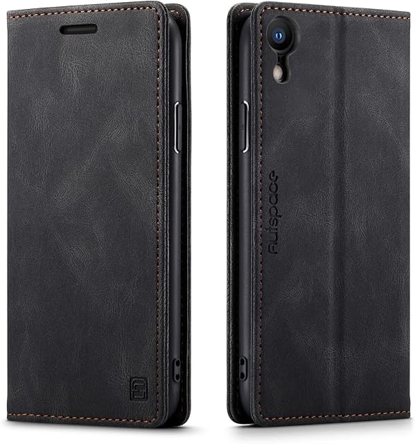 LOLFZ Wallet Case for iPhone XR, Magnetic Flip Leather Case with RFID Block Card Slots Kickstand Shockproof Protective Cover Compatible with iPhone XR - Black