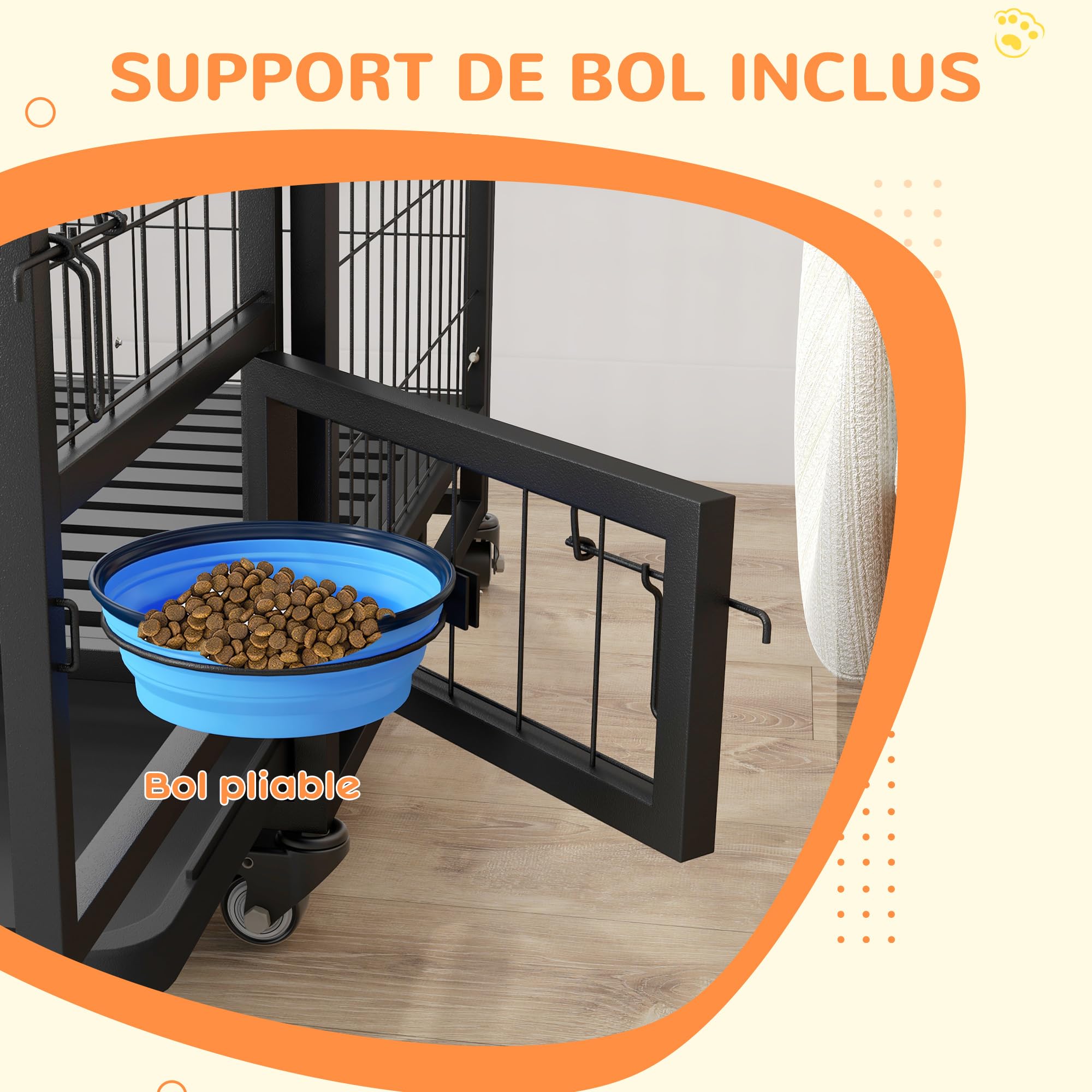 MaxxPet Honden Bench, Opvouwbare Metalen Hondenkooi met Wielen, Verwijderbare lade