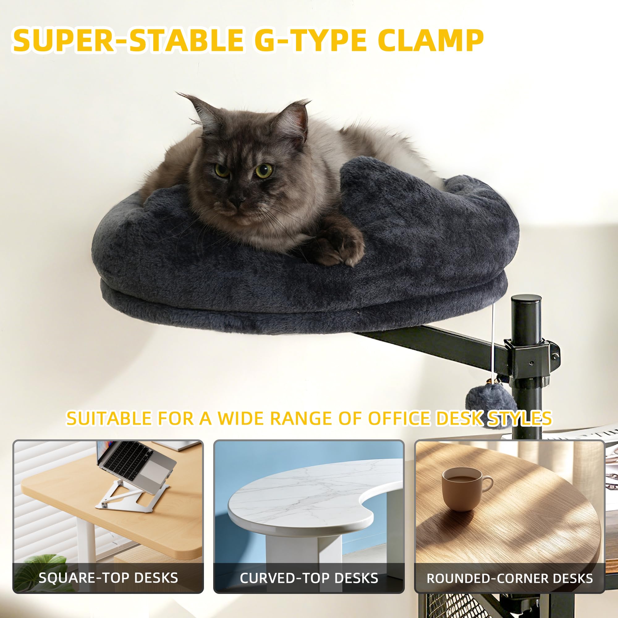 Katzenbett Schreibtisch, 360° Drehung Hängebett für Katzen Höhenverstellbar, Katzenhängematte Katzenkorb zum schlafen, Hält Kätzchen Katze nah und Arbeitsbereich (Dunkelgrau)