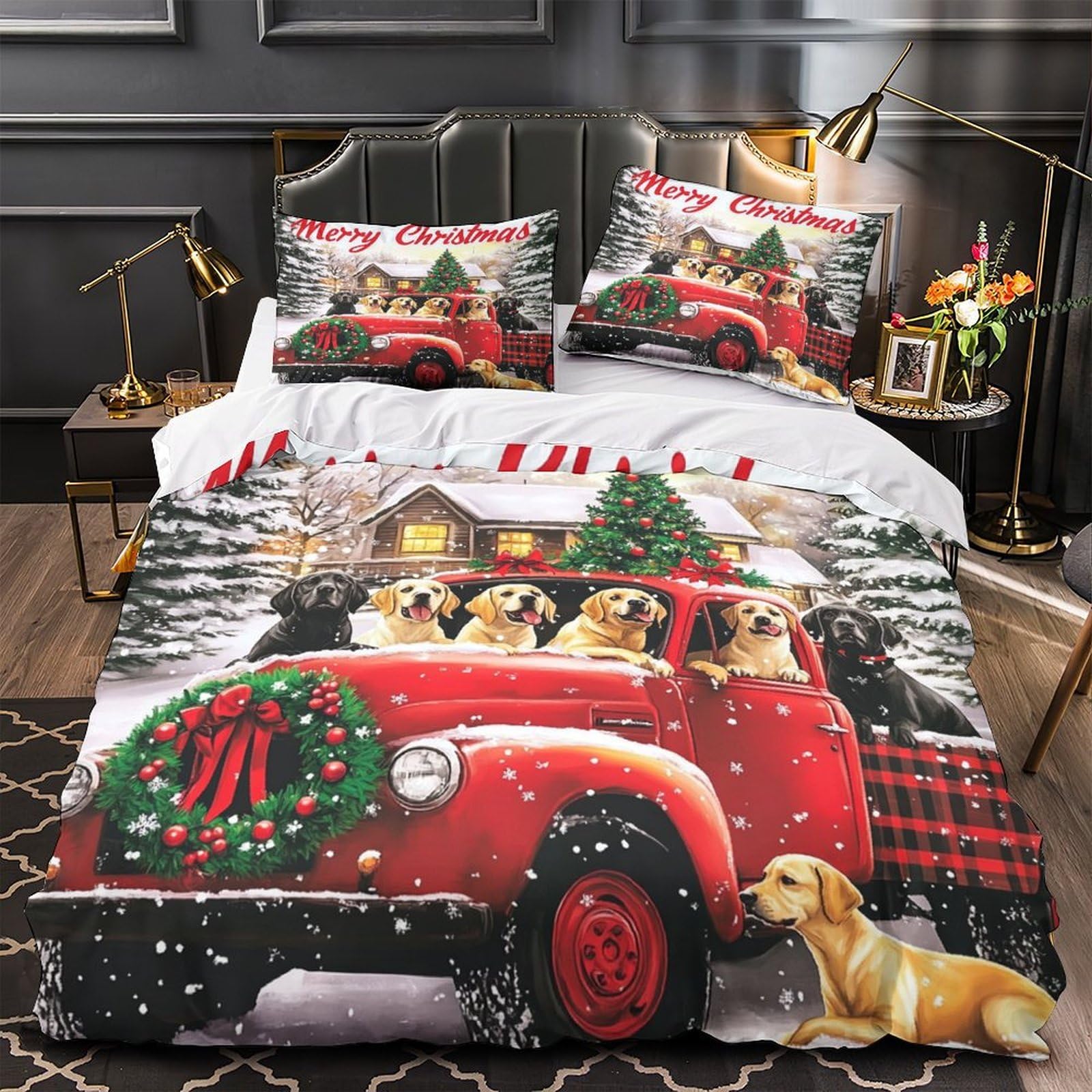 Housse de couette sapins de Noël en microfibre résistante et ultra douce parure de lit 3D 260x220