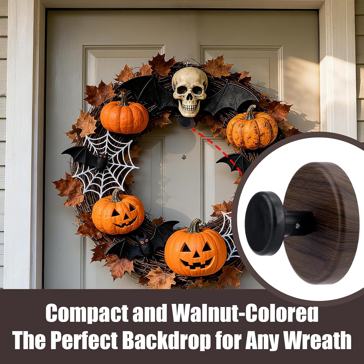 2pcs Wreath Door Glass Hangers, Suction Cup Wreath Hanger Hooks No Sticky Residue for Hanging Fall Halloween Christmas July 4th Easter Thanksgiving Decorations(Walnut Wood Color)