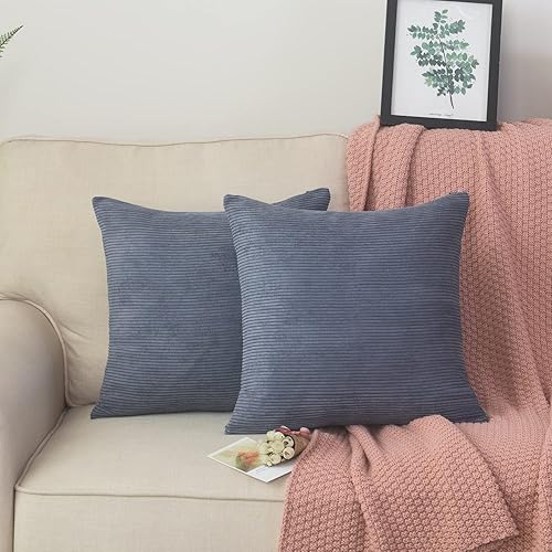 Miniatura 5 de Juego de 2 fundas de almohada decorativas para interiores y exteriores, fundas cuadradas de cojín a rayas para sofá, dormitorio o automóvil, 22 x 22