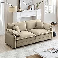 Vista 129 de Sofás seccionales grandes de 115.34" para sala de estar, sofá de pana color camel de asiento profundo de 3 plazas en forma de L, sofá seccional