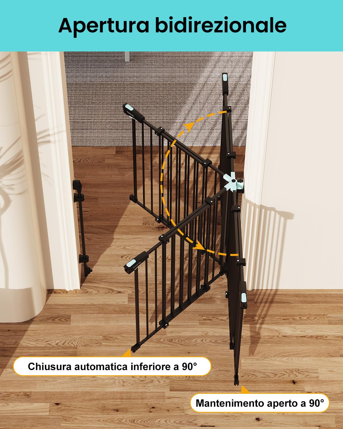 YEAUPE PRO Griglia di protezione per scale senza foratura, per bambini, 75 – 110 cm, telescopica, griglia di protezione per scale e porte, griglia di protezione per porte e cani, apertura manuale a 1