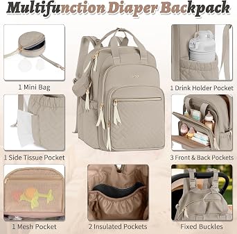 Diaper Bag Backpack, Water Resistant Travel Diaper Backpack with Washable Changing Pad, Pacifier Case, Stroller Strap