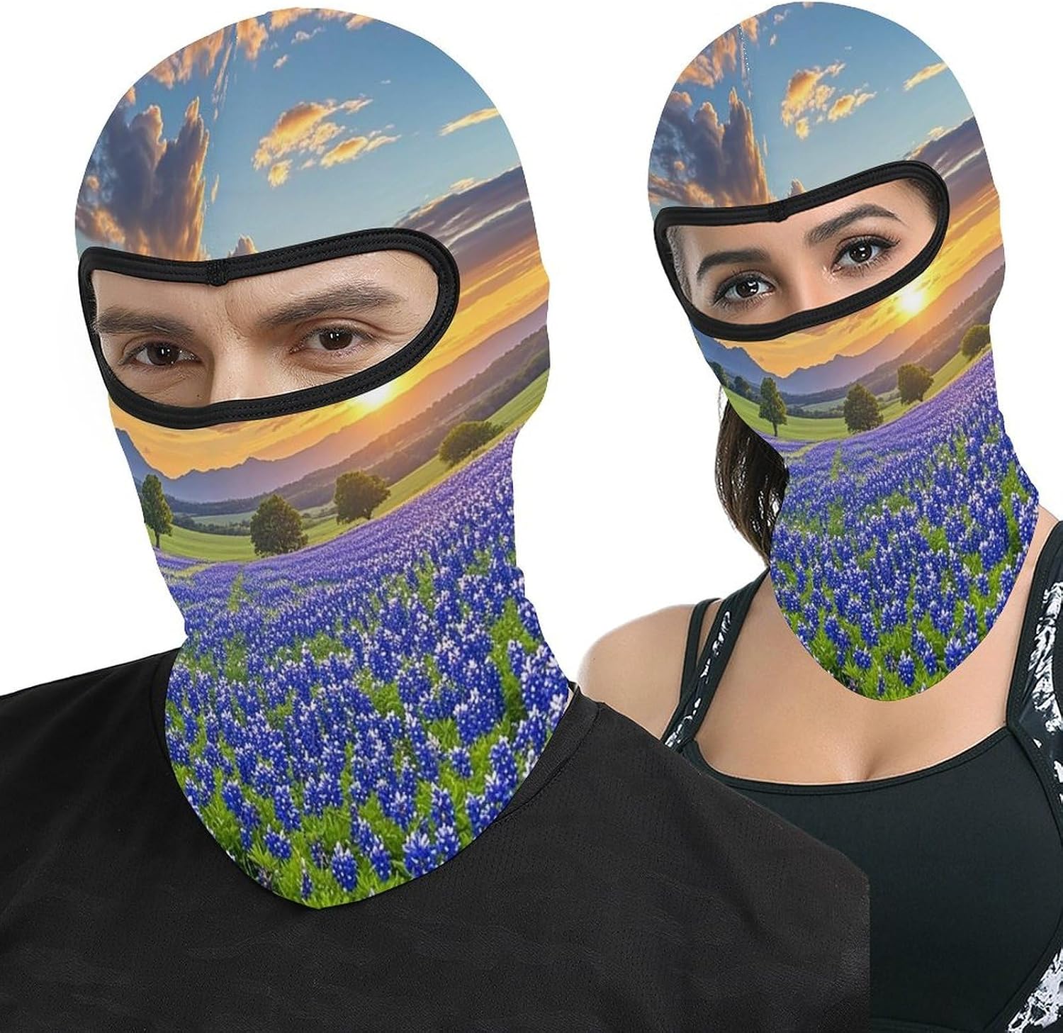 Texas Bluebonnets Scenery Balaclava Face Mask for Men Women | Windproof Motorcycle Neck Gaiter Full Face Cover, Warmer Ski Mask, Breathable UV Protection Full Face Mask for Outdoor Sports