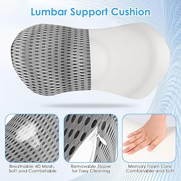 Lumbar Support Cushion, Ergonomic Lumbar Support Pillow for Office Chair & Car Seat - Breathable Memory Foam Back Pillow for Lower Back Pain Relief, Post-Surgery Recovery, and Improved Sleep