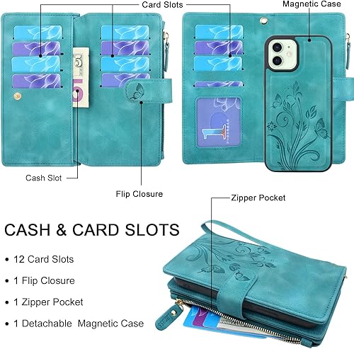 Miniatura 2 de Lacass Funda compatible con iPhone 1212 Pro 12 ranuras para tarjetas Soporte para tarjetas de identificación y crédito en efectivo, bolsillo con