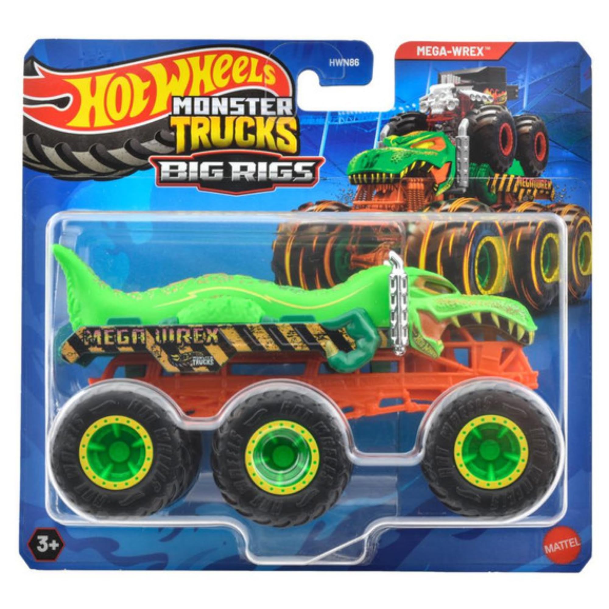 Hot Wheels Monster Trucks Big Rigs - Mega Wrex Light Green - JCH44, 2 cm (W) x 3 cm (L) x 1 cm (H)