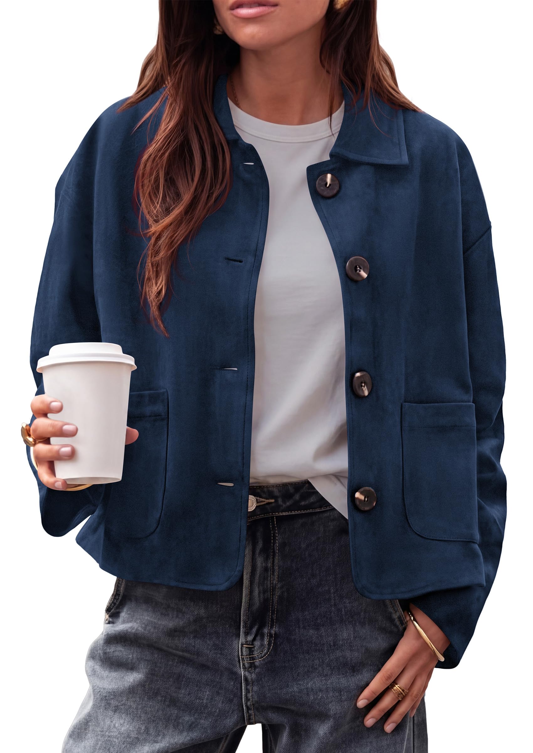 PRETTYGARDEN Faux Suede Casual Cropped Fall Jacket for Women Trendy 2026