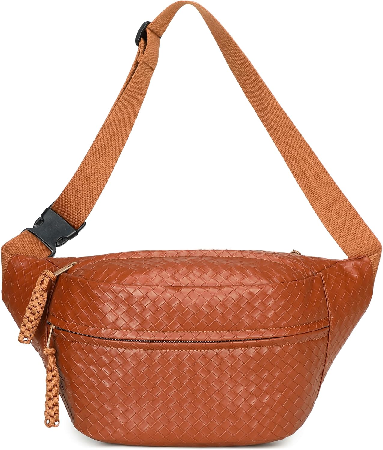 Sling Bag for Women Men,Woven Leather Fashionable Fanny Pack Crossbody Bags with Adjustable Shoulder Strap Chest Packs for Travel Cycling Work Sport Hiking Gym,Large-Brown