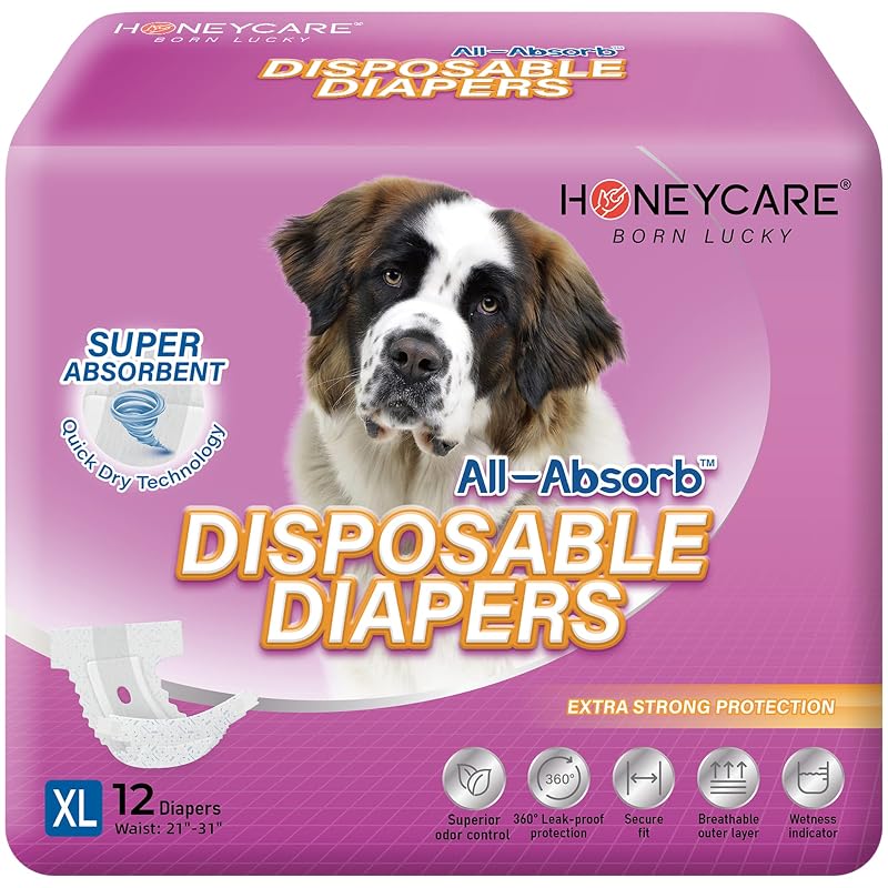Fralda Descartável para Cães HONEY CARE All-Absorb, Tamanho X-LARGE, com Indicador de Umidade, Pacote com 12