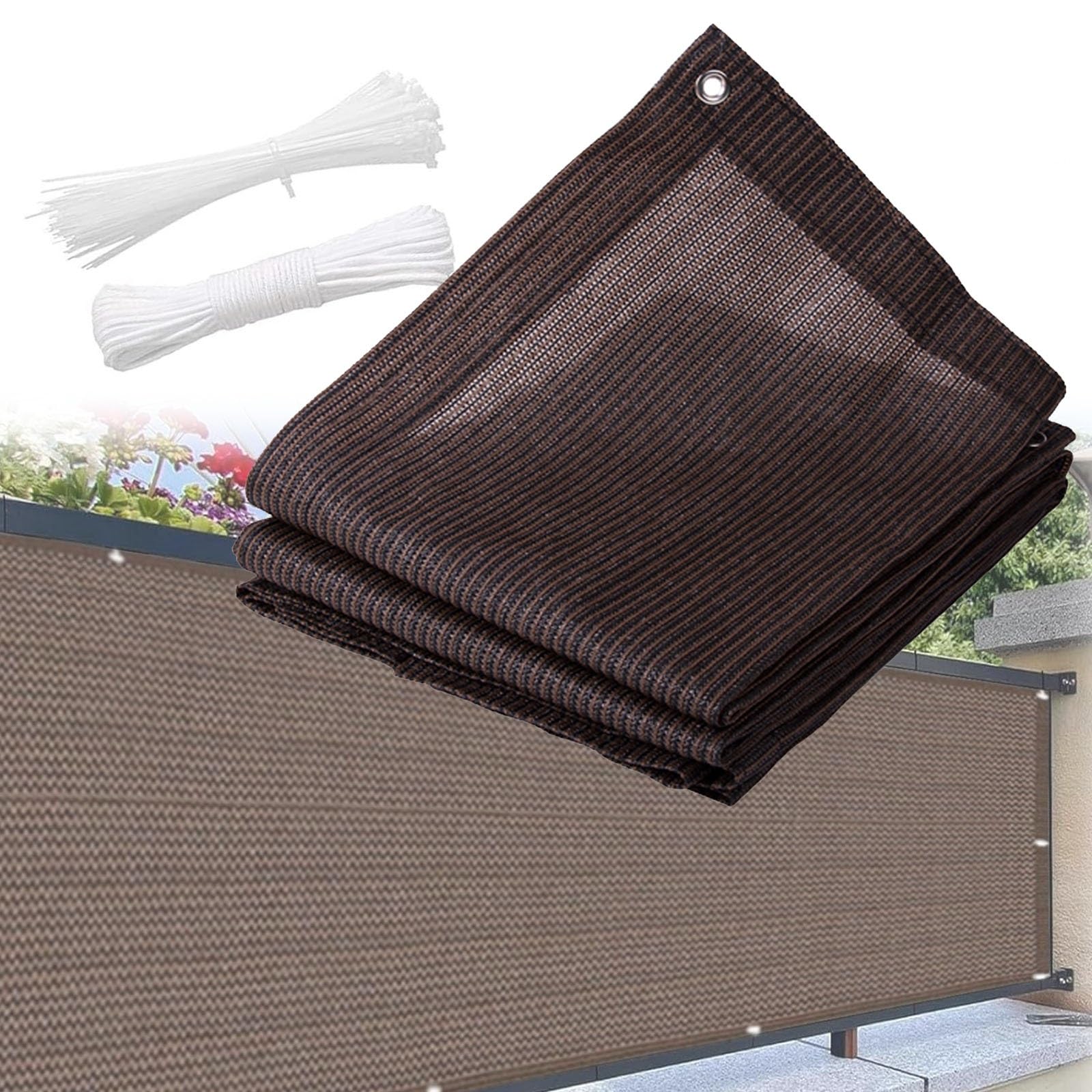GJZQDKX 3x4m Sun Shade Sail for Balcony - 90% UV Protection, Breathable & Waterproof, Wind Resistant Privacy Screen for Patio, Garden & Terrace - & Stable (Brown)